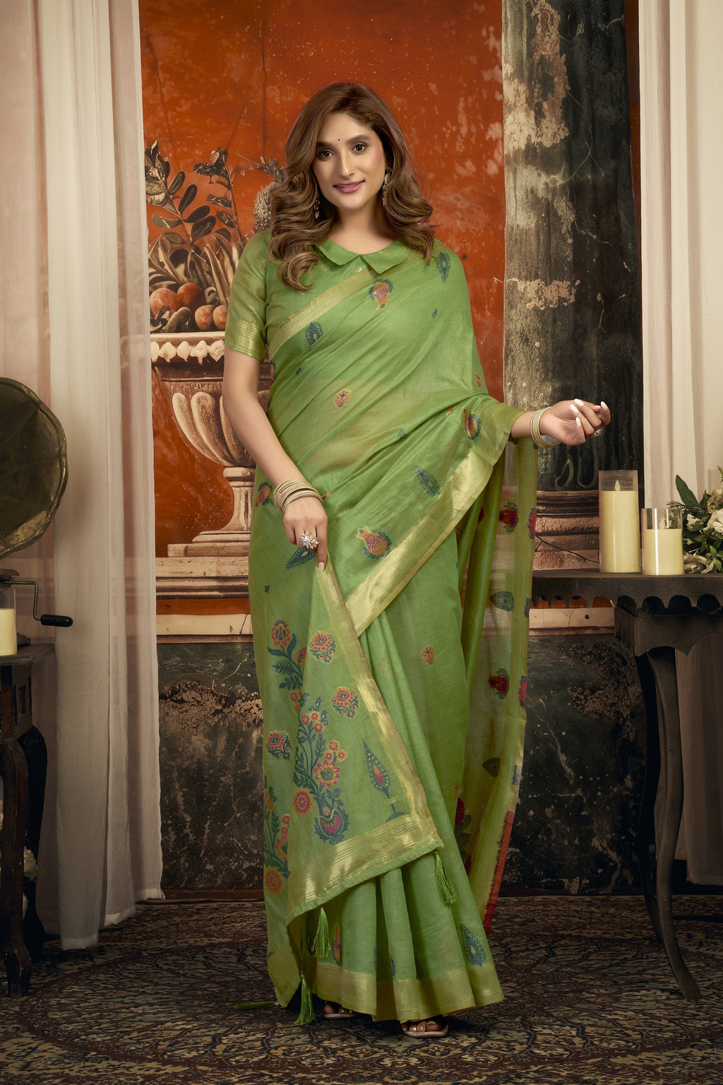 Dharaa Saree - Apple Green - Border Detail