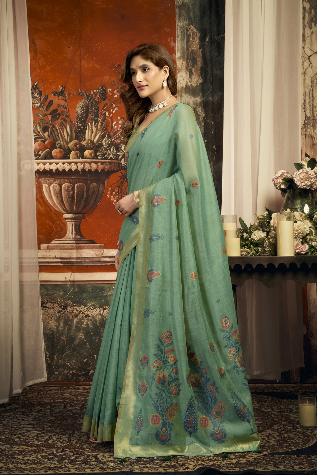 Dharaa Saree - Aqua Mint - Full View