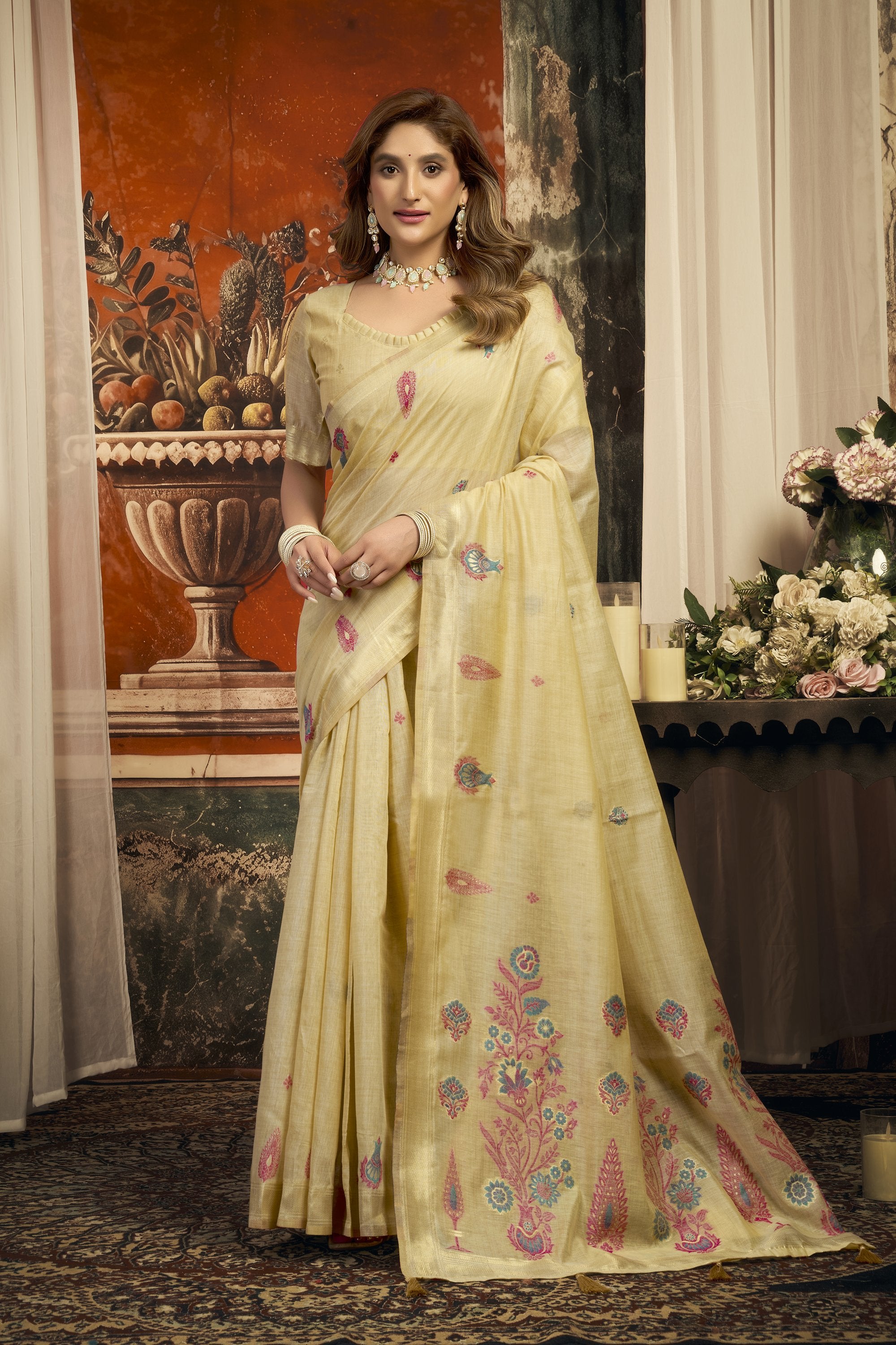 Dharaa Saree - Ivory Cream - Front Drape