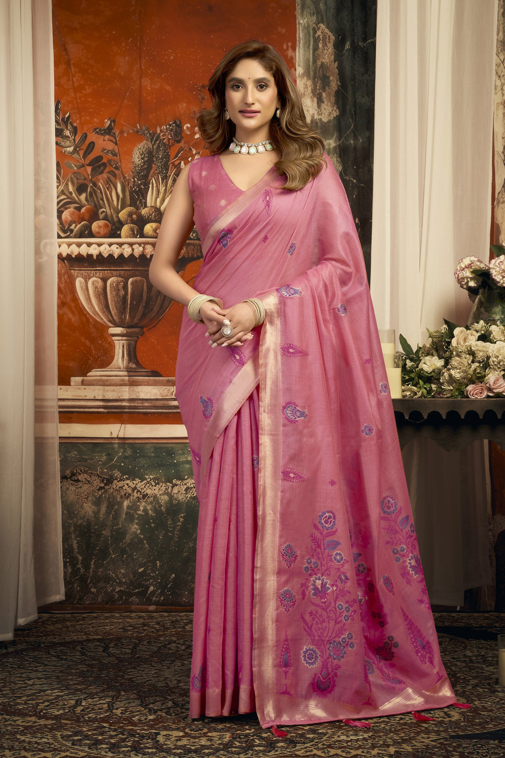 Dharaa Saree - Rose Pink - Front Drape