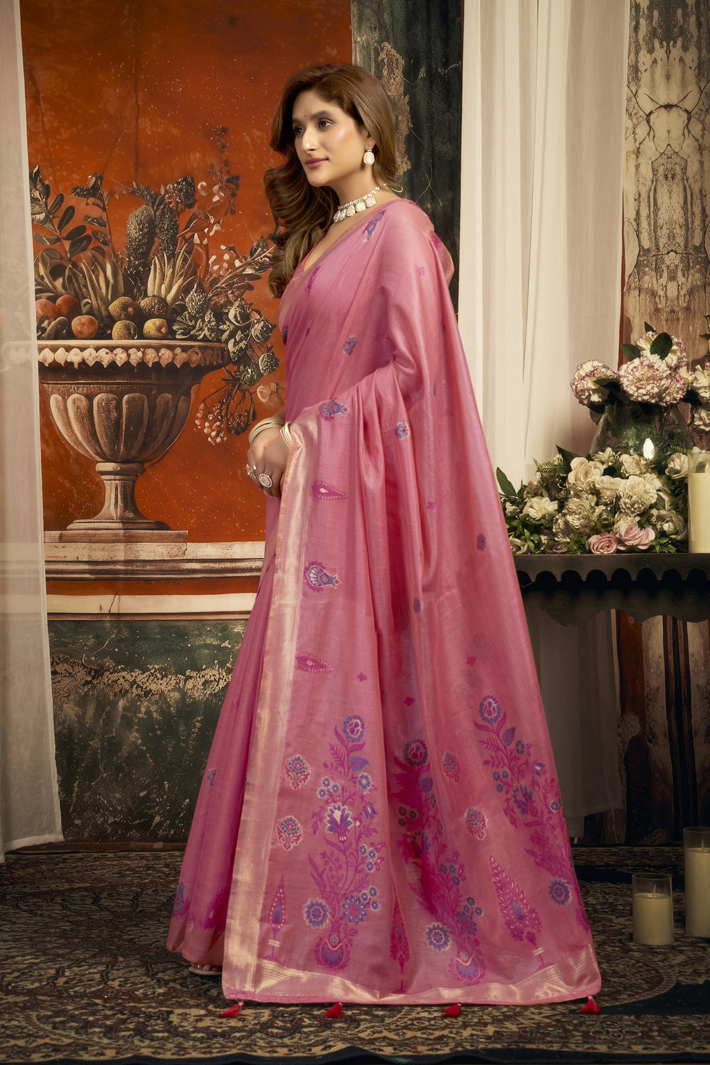 Dharaa Saree - Rose Pink - Full View