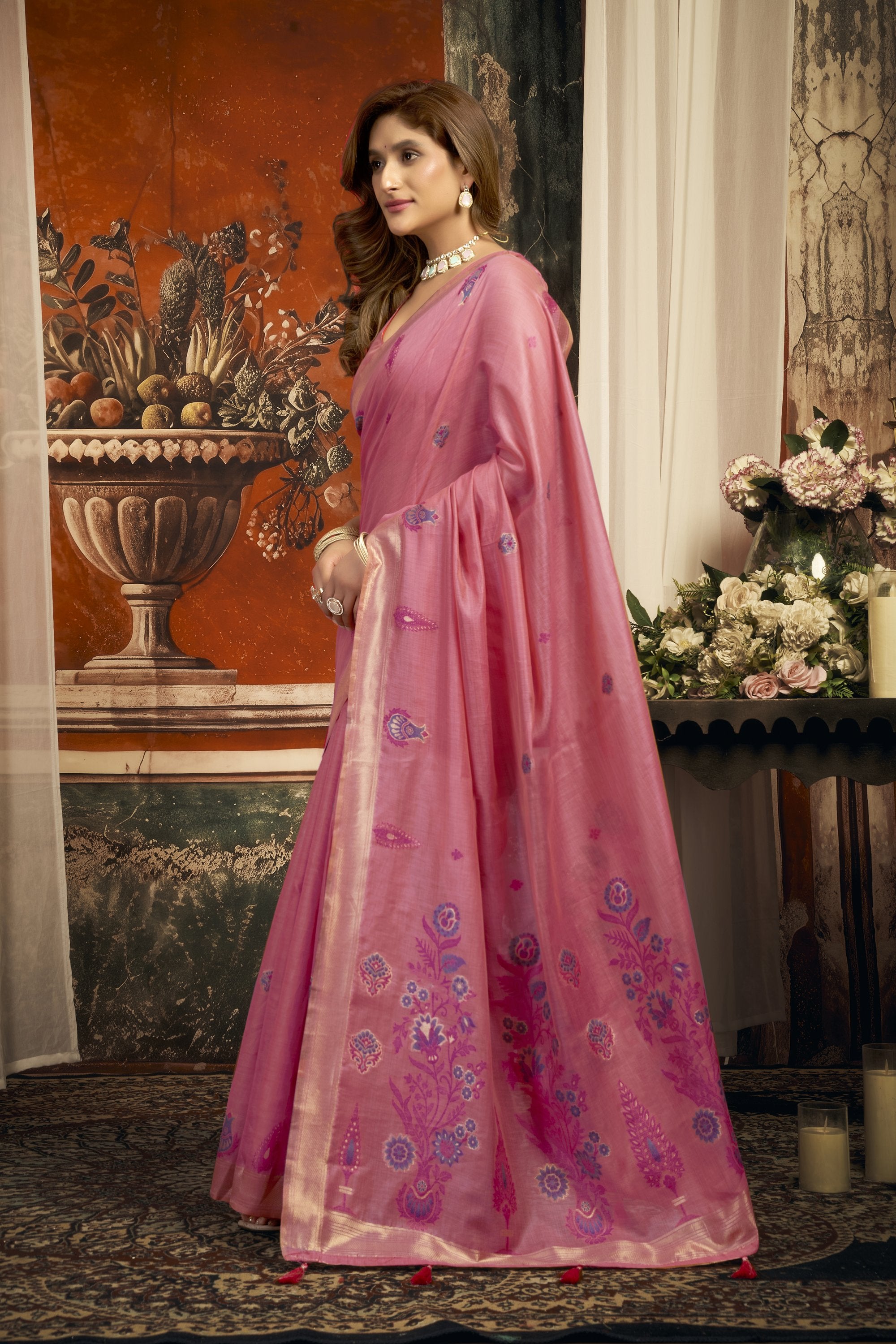 Dharaa Saree - Rose Pink - Full View