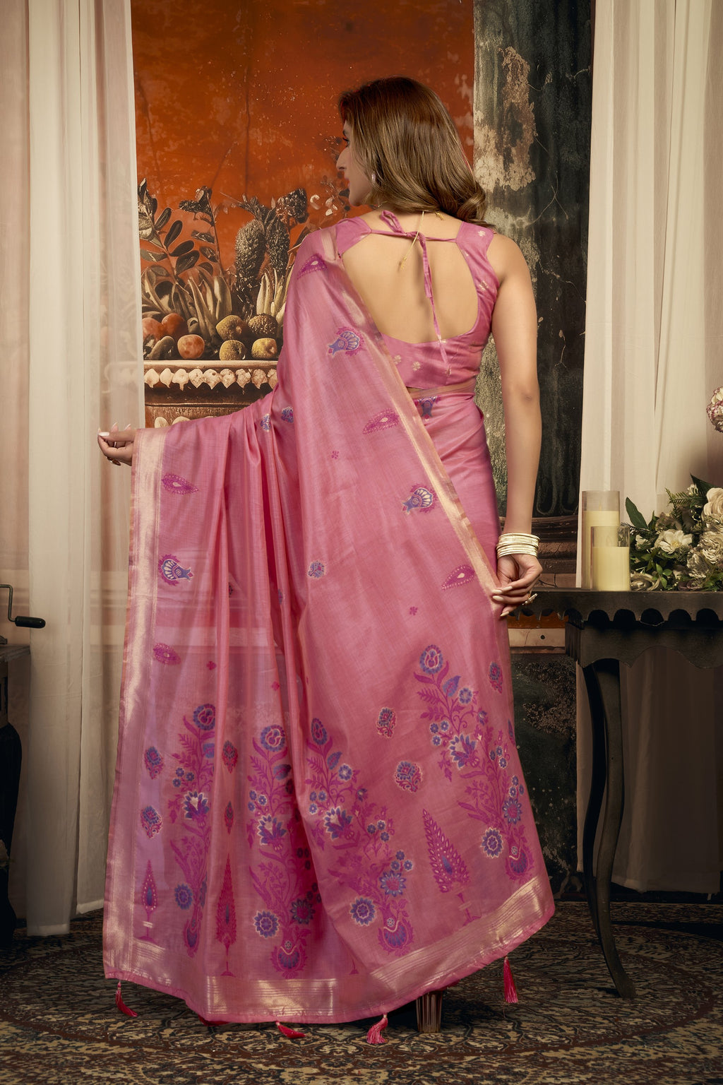Dharaa Saree - Rose Pink - Pallu Detail