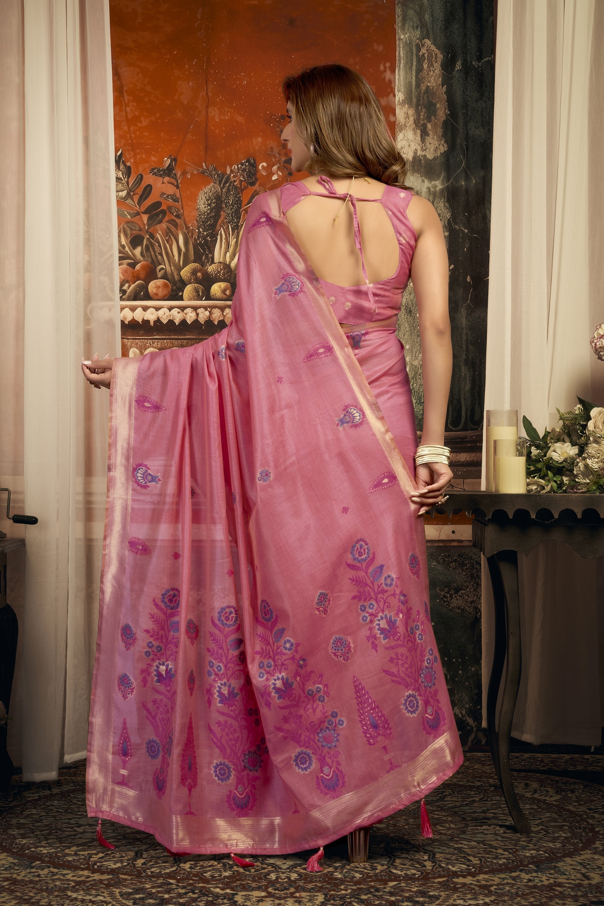 Dharaa Saree - Rose Pink - Pallu Detail