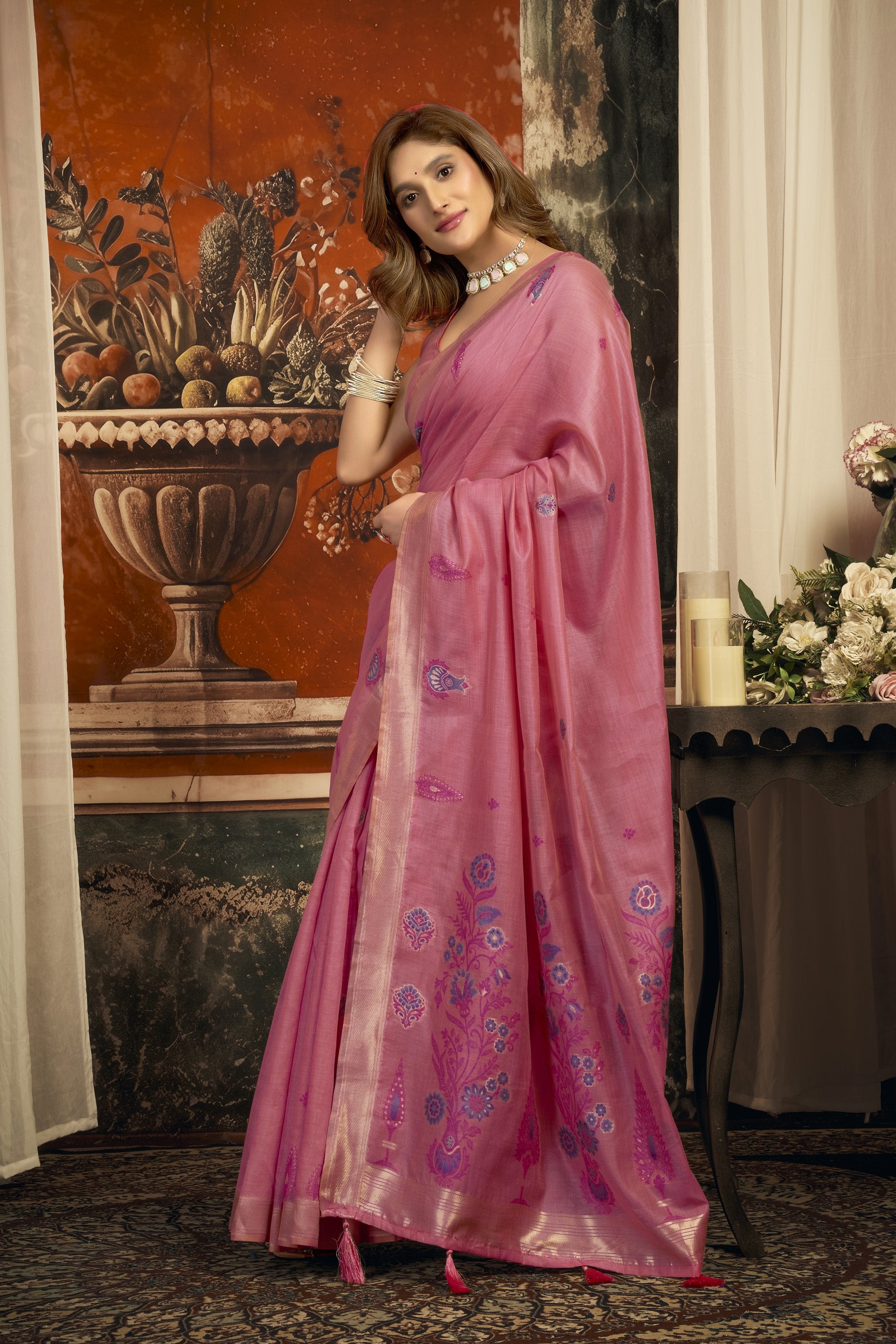 Dharaa Saree - Rose Pink - Border Detail