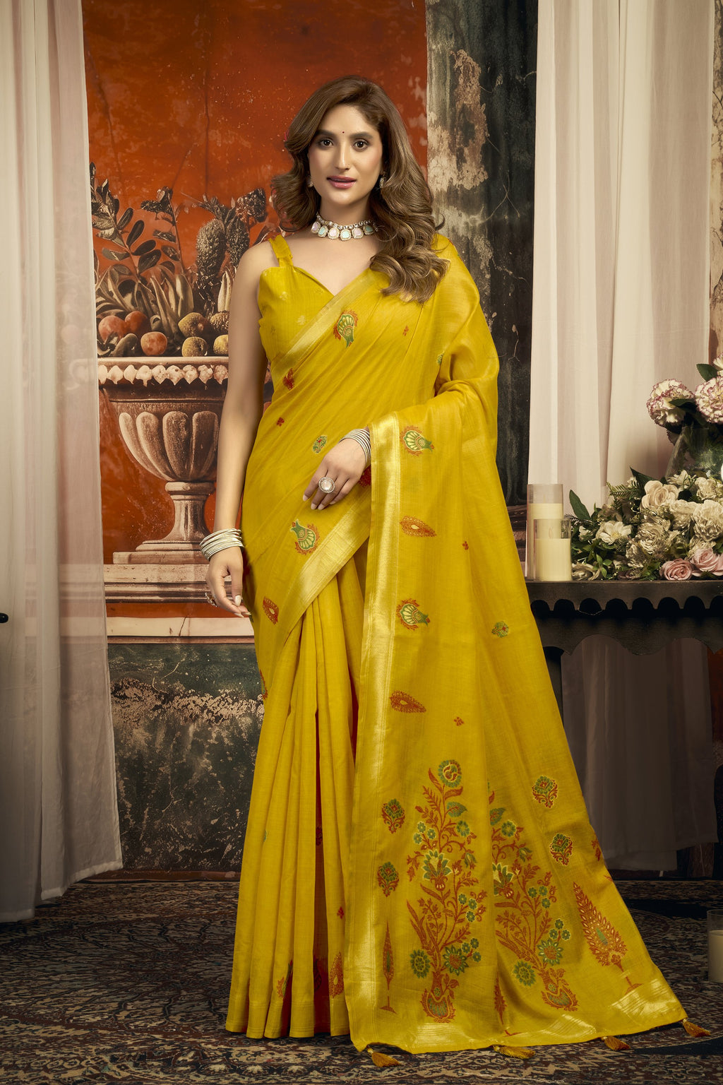 Dharaa Saree - Sunflower Yellow - Front Drape