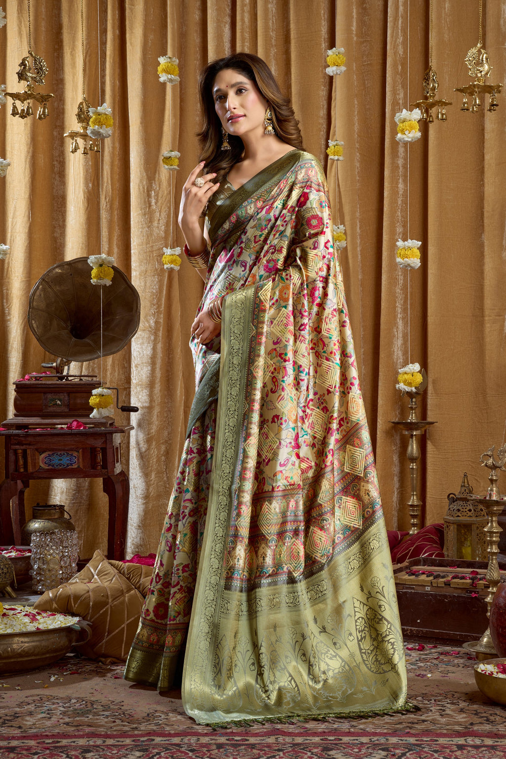 Gulshan Saree - Olive Gold - Full View