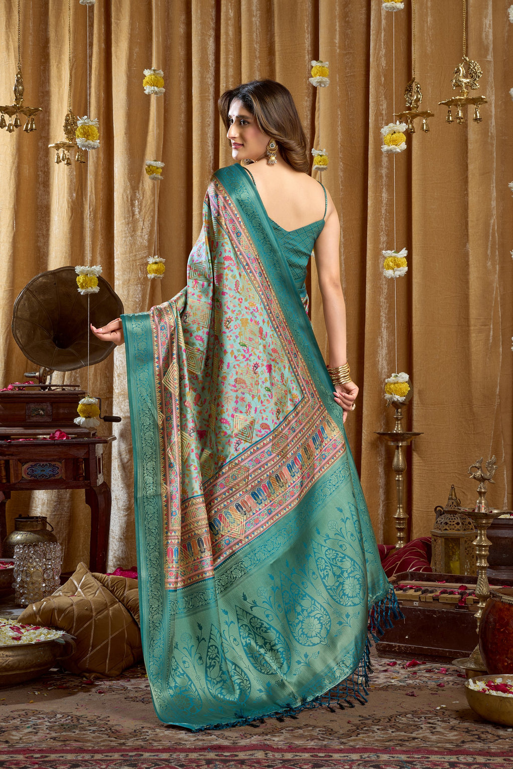 Gulshan Saree - Royal Teal - Full View