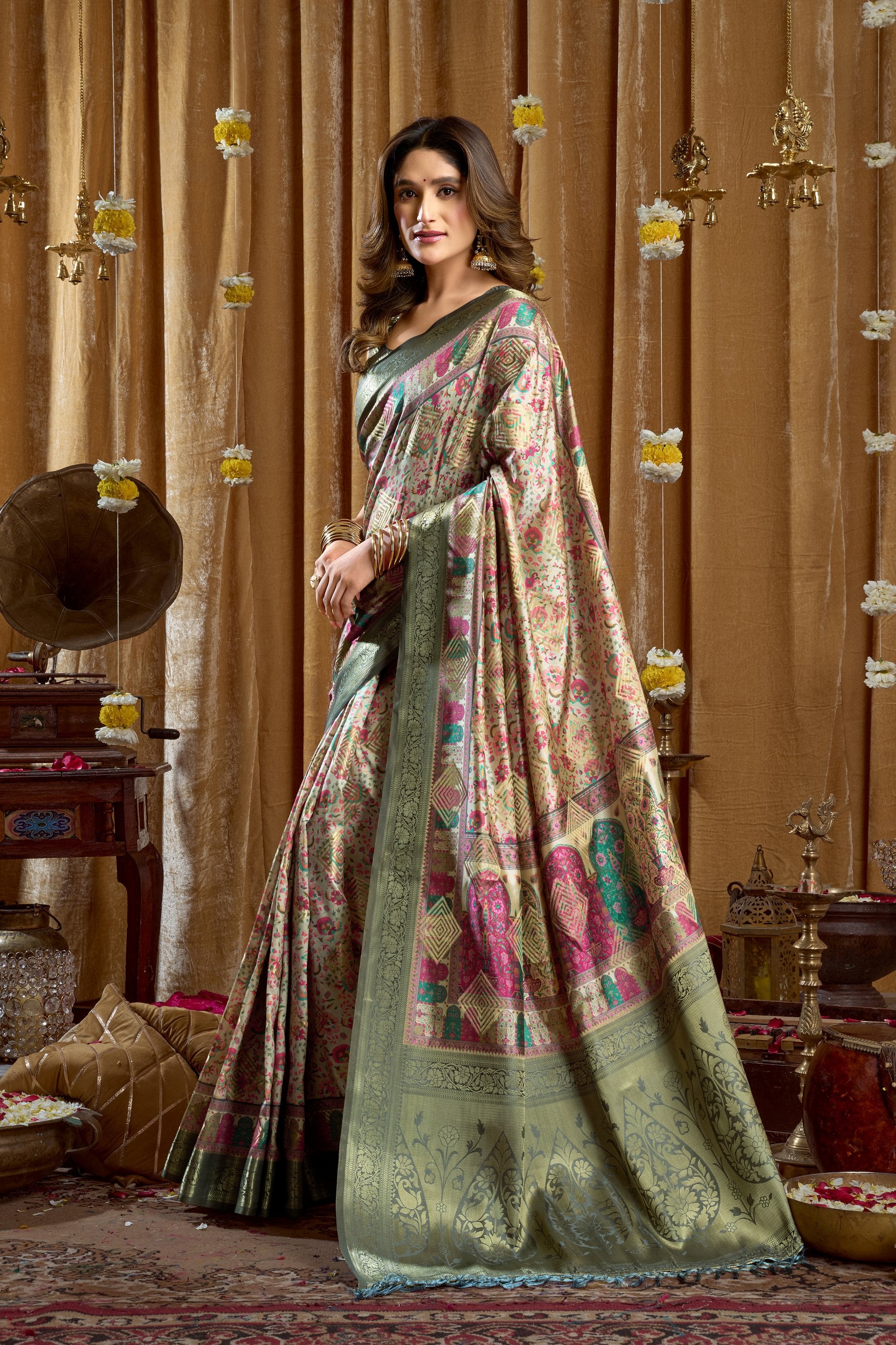 Gulshan Saree - Sage Green - Full View