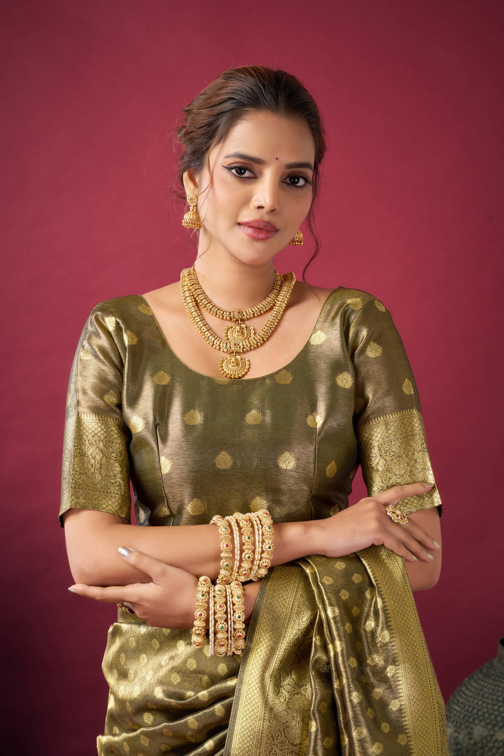 Jharokha Saree - Antique Olive - Blouse View
