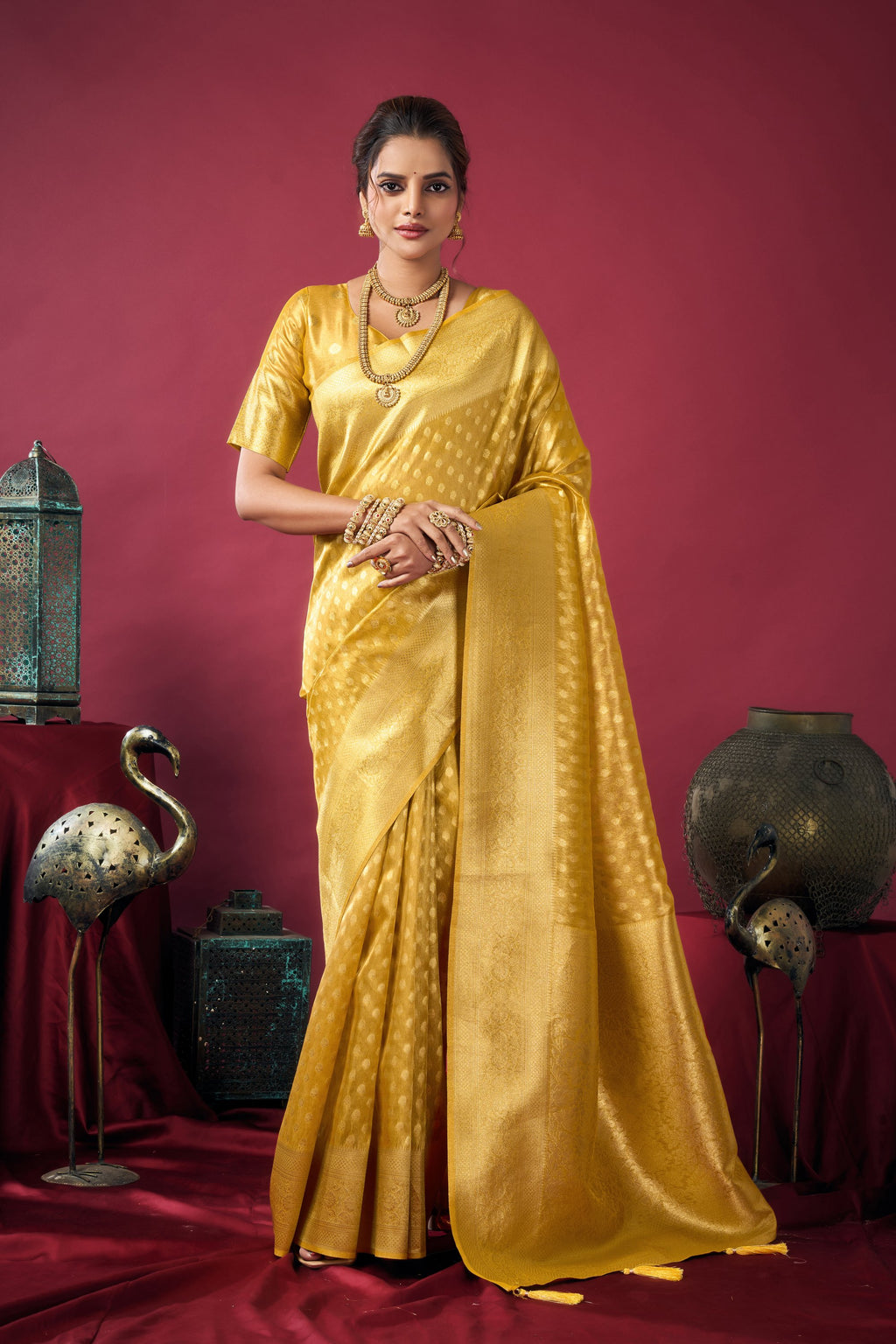 Jharokha Saree - Bright Mustard - Front Drape