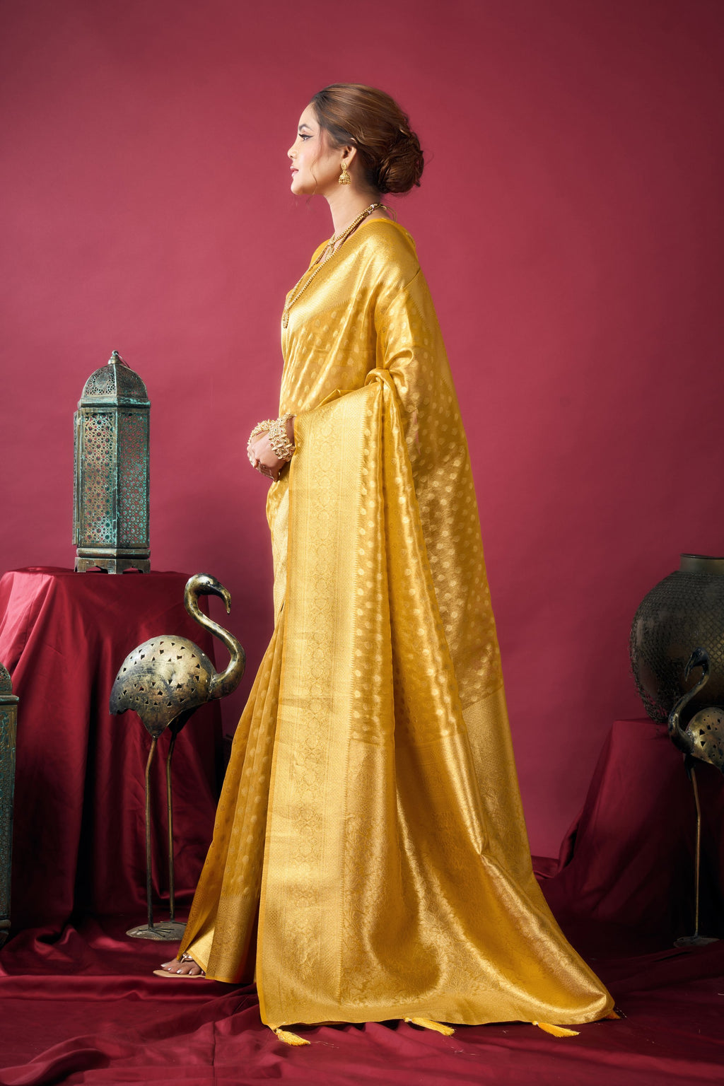 Jharokha Saree - Bright Mustard - Full View