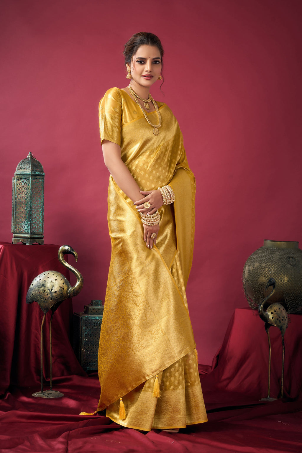 Jharokha Saree - Bright Mustard - Pallu Detail