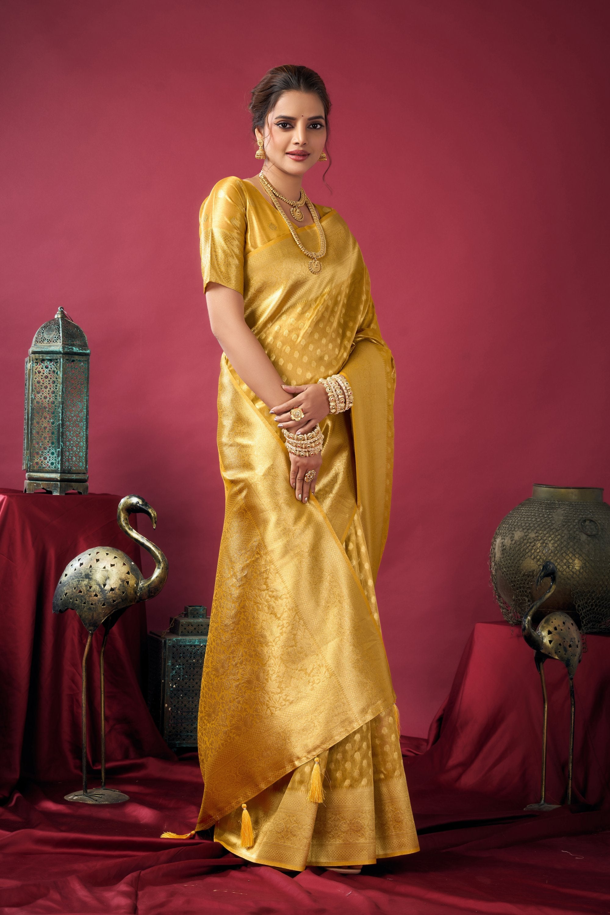 Jharokha Saree - Bright Mustard - Pallu Detail