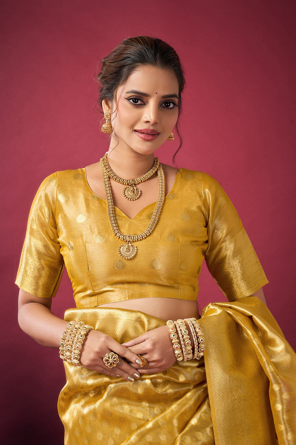 Jharokha Saree - Bright Mustard - Close Up
