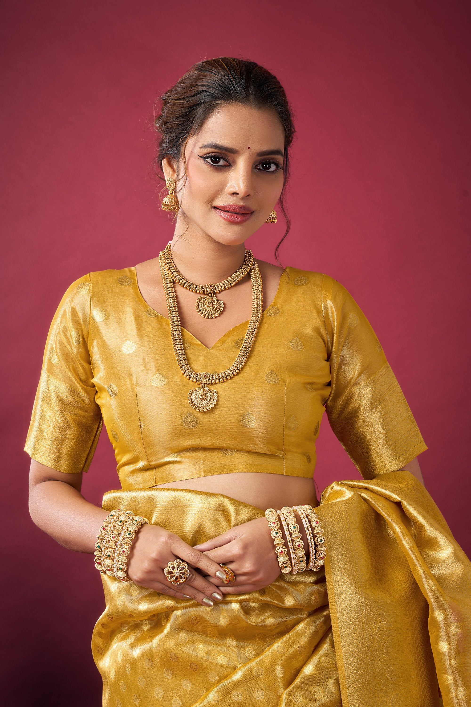 Jharokha Saree - Bright Mustard - Close Up