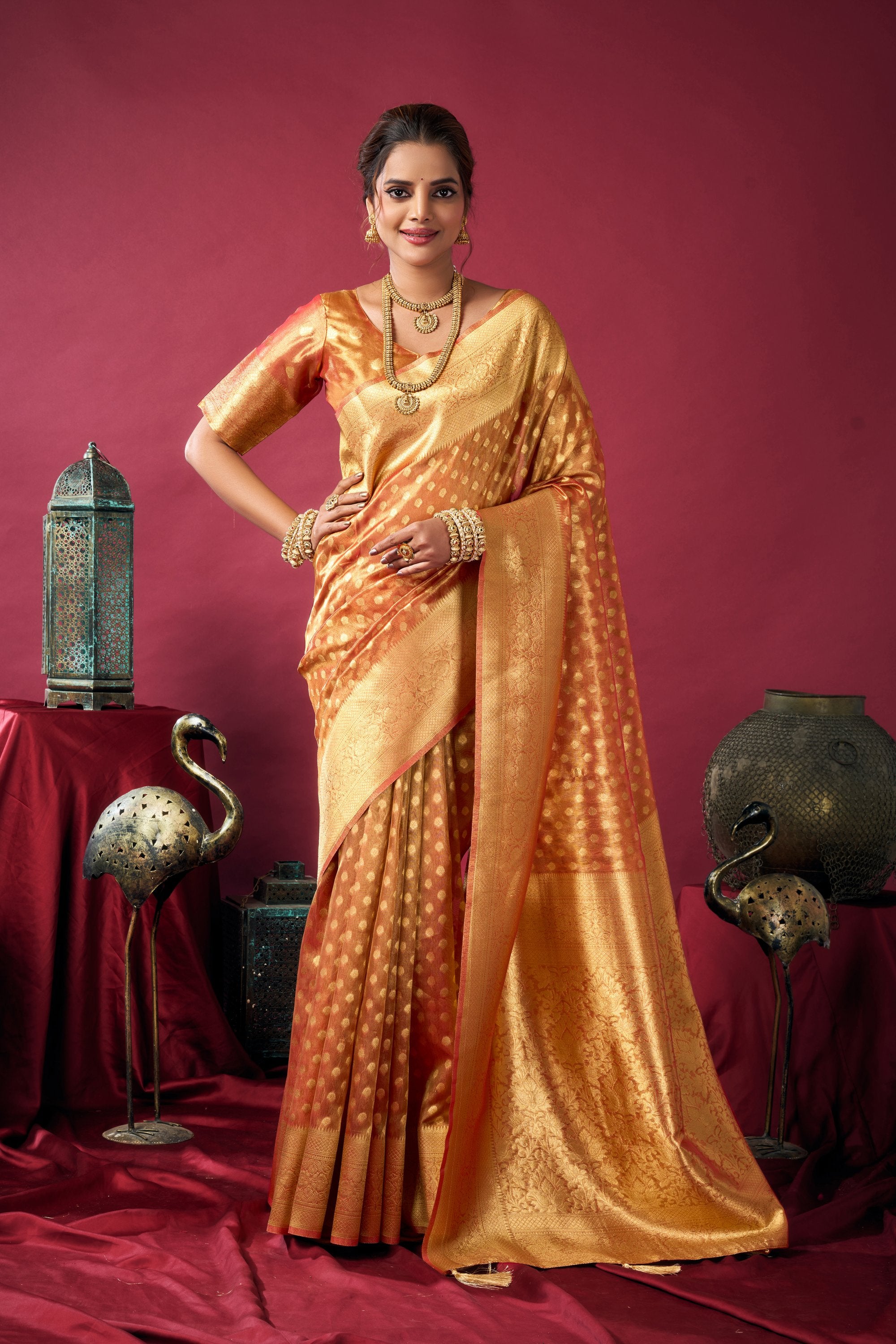Jharokha Saree - Copper Amber - Front Drape
