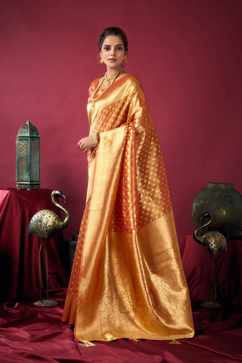 Jharokha Saree - Copper Amber - Full View