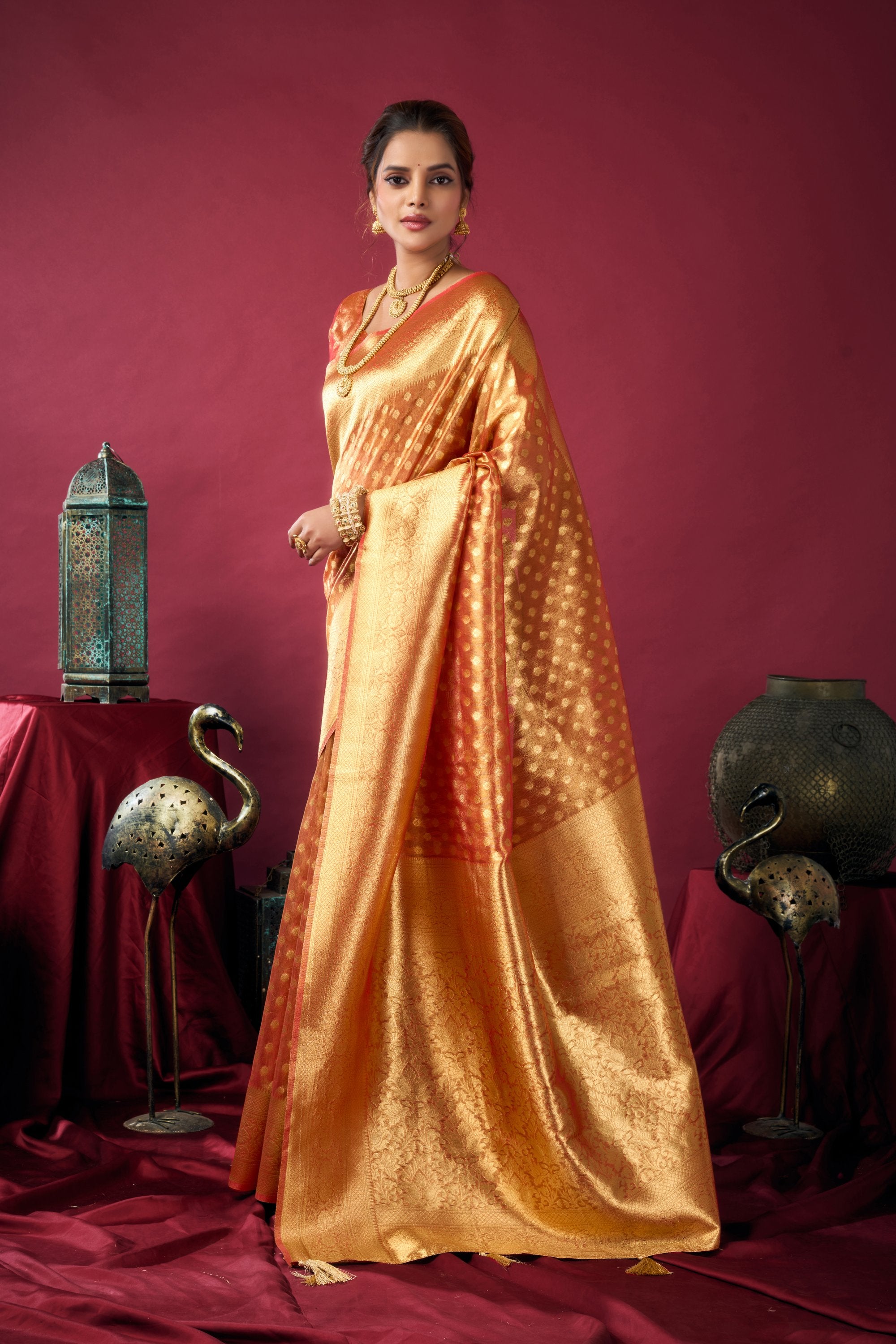 Jharokha Saree - Copper Amber - Full View