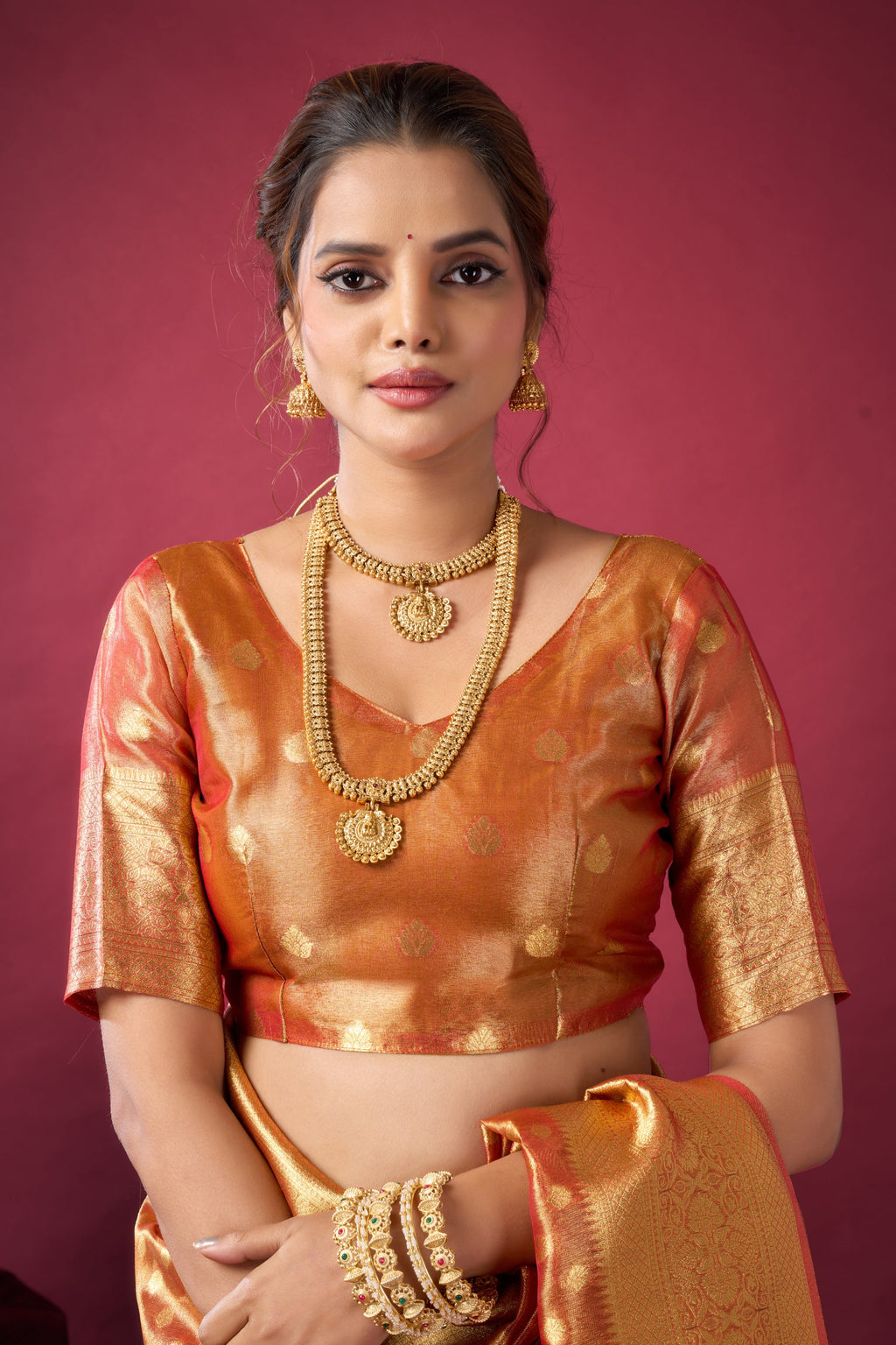 Jharokha Saree - Copper Amber - Close Up