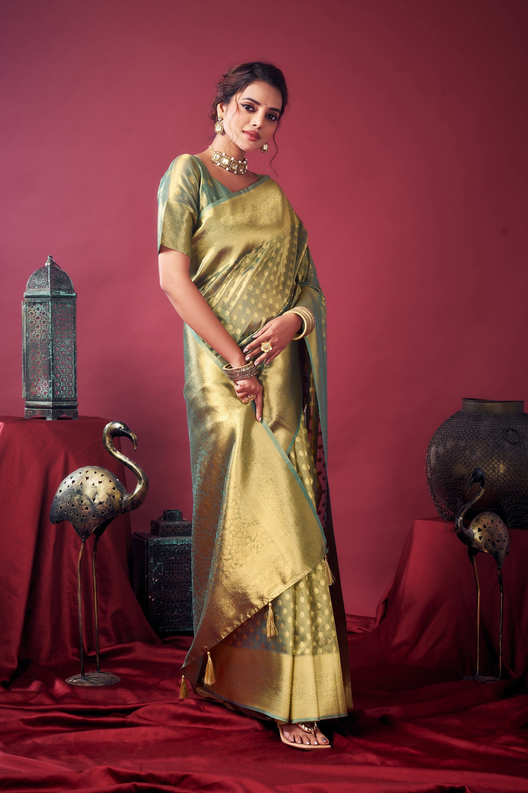 Jharokha Saree - Sage Gold - Pallu Detail