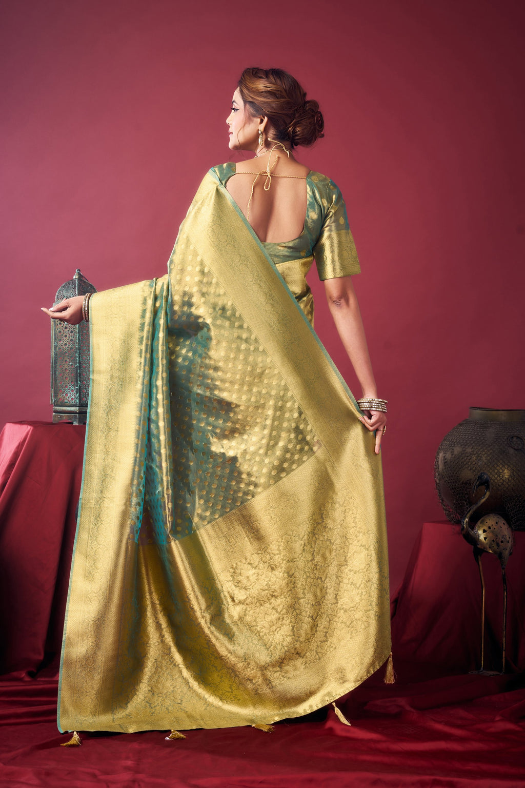 Jharokha Saree - Sage Gold - Border Detail