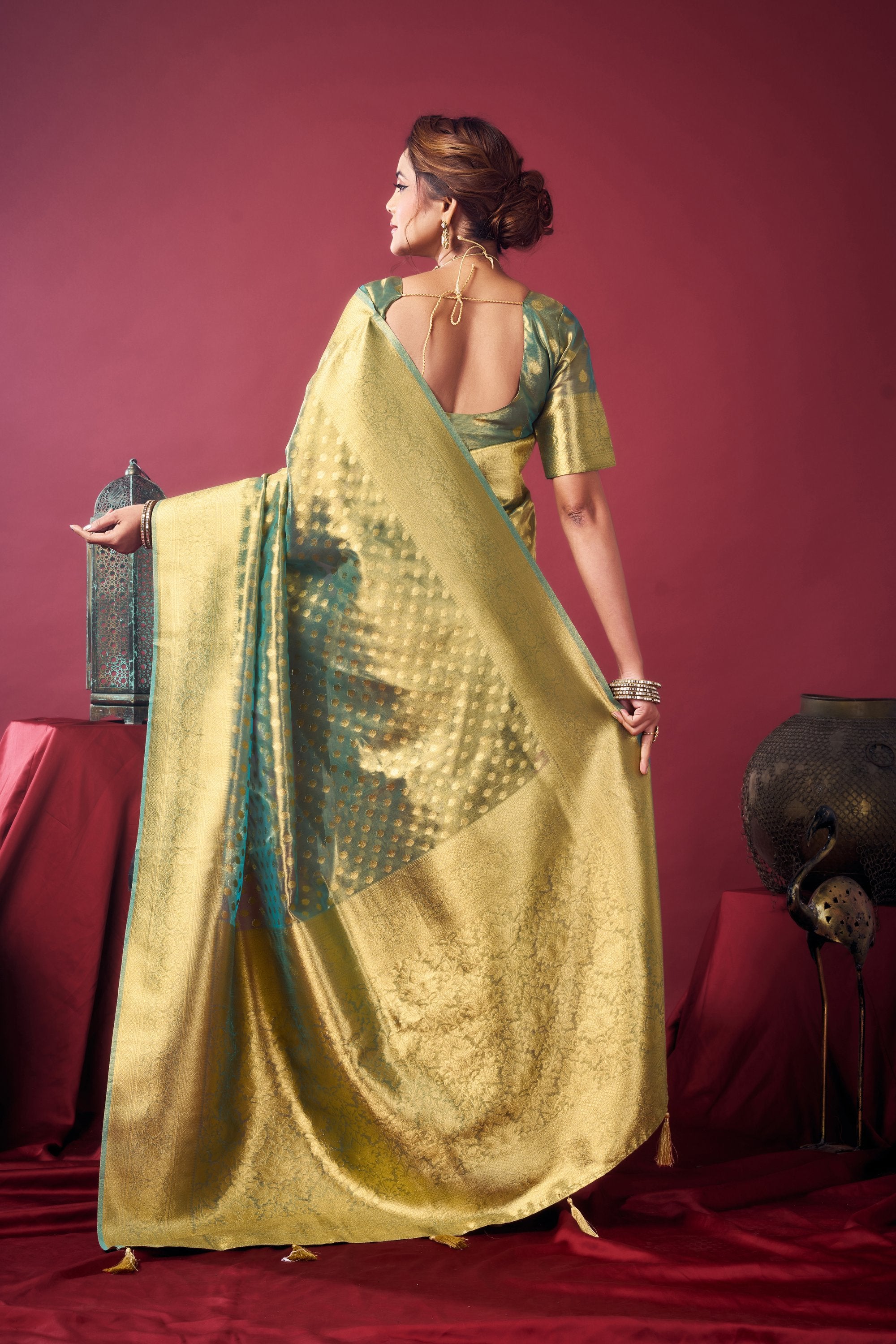 Jharokha Saree - Sage Gold - Border Detail