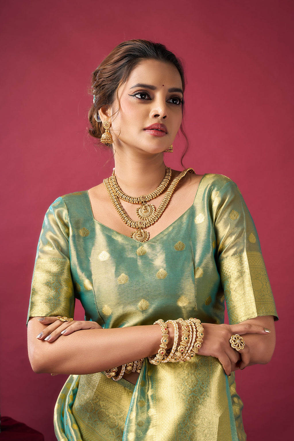 Jharokha Saree - Sage Gold - Blouse View