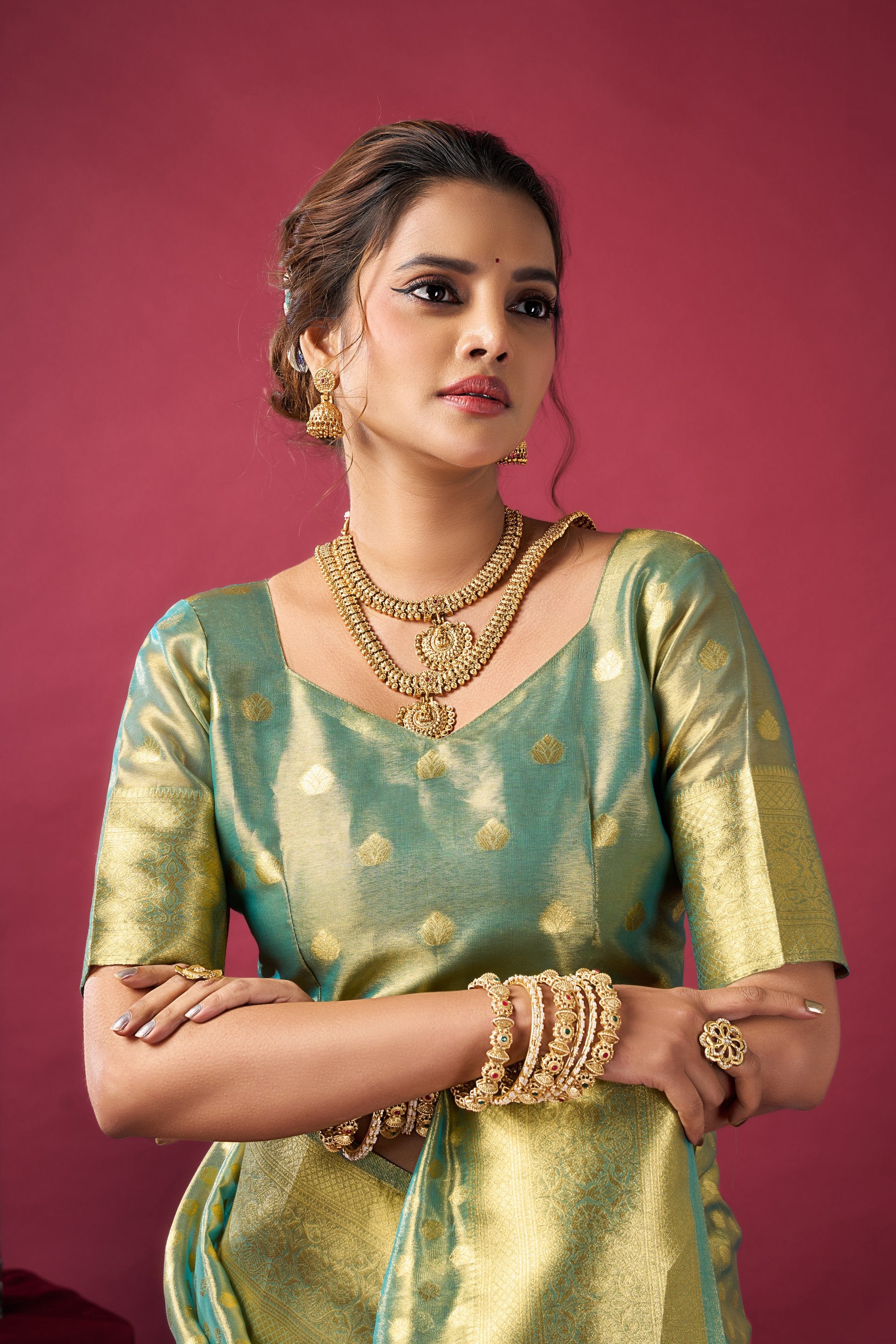 Jharokha Saree - Sage Gold - Blouse View