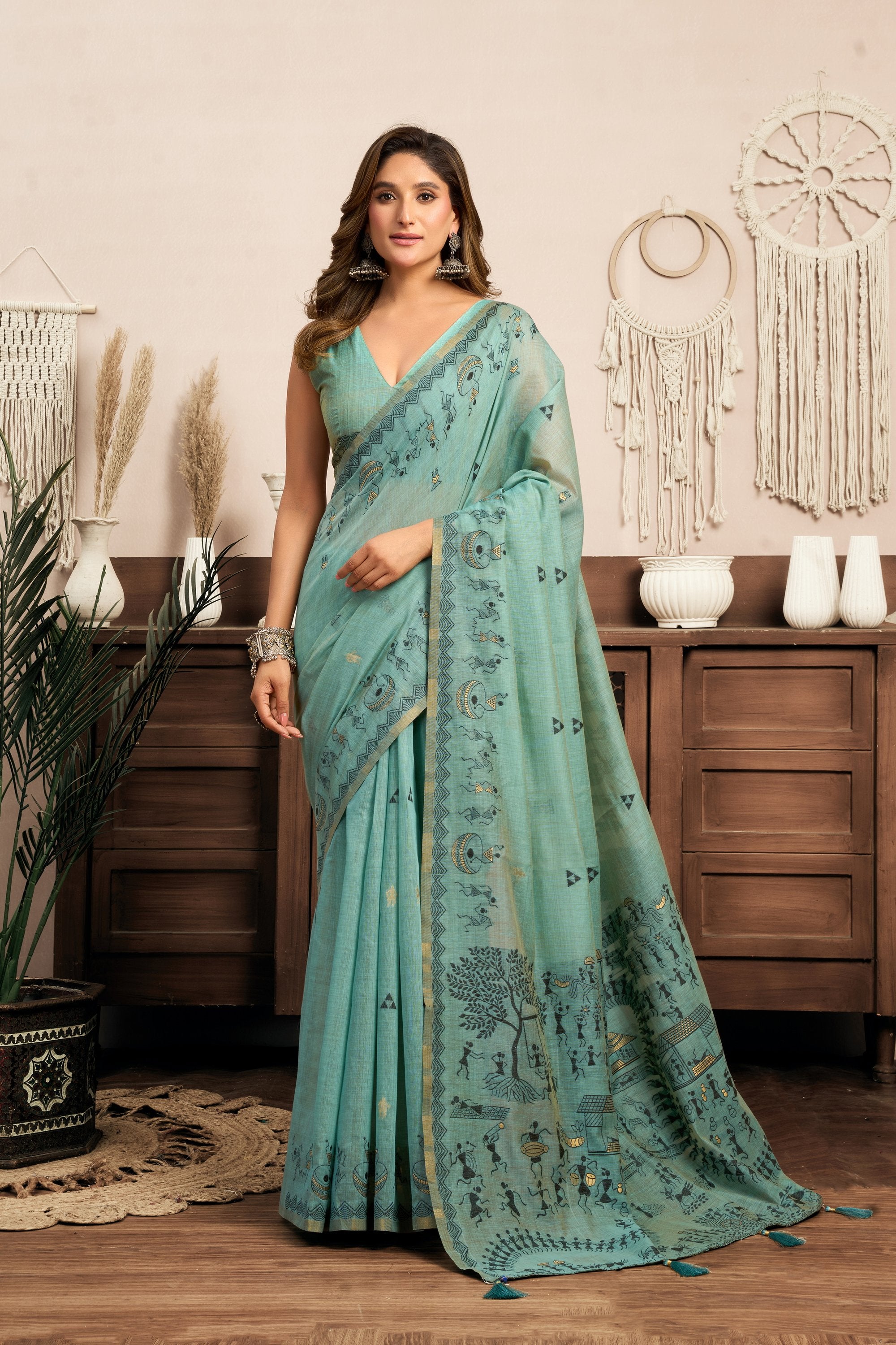 Kaveri Saree - Aqua Mist - Front Drape