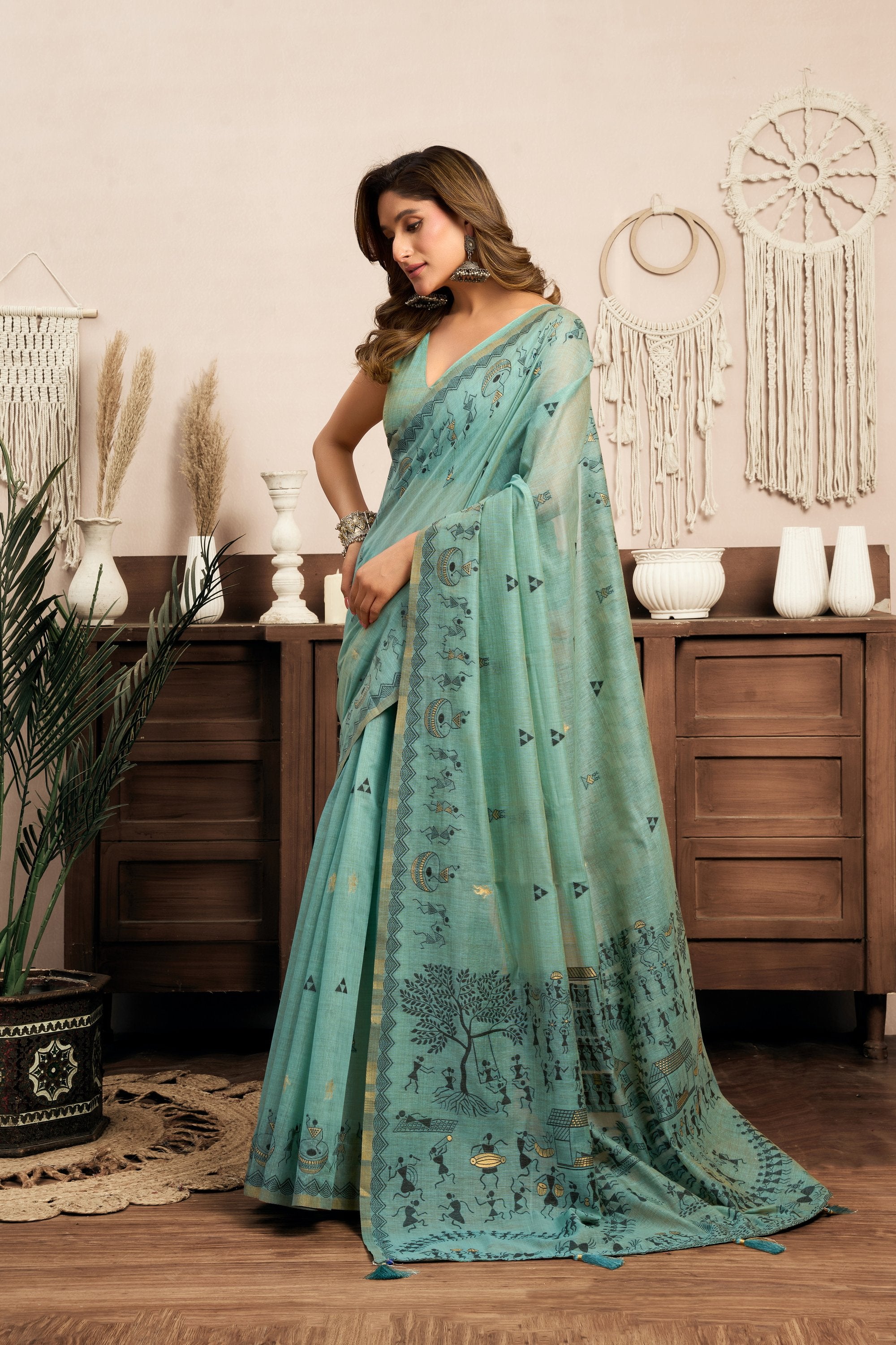 Kaveri Saree - Aqua Mist - Full View