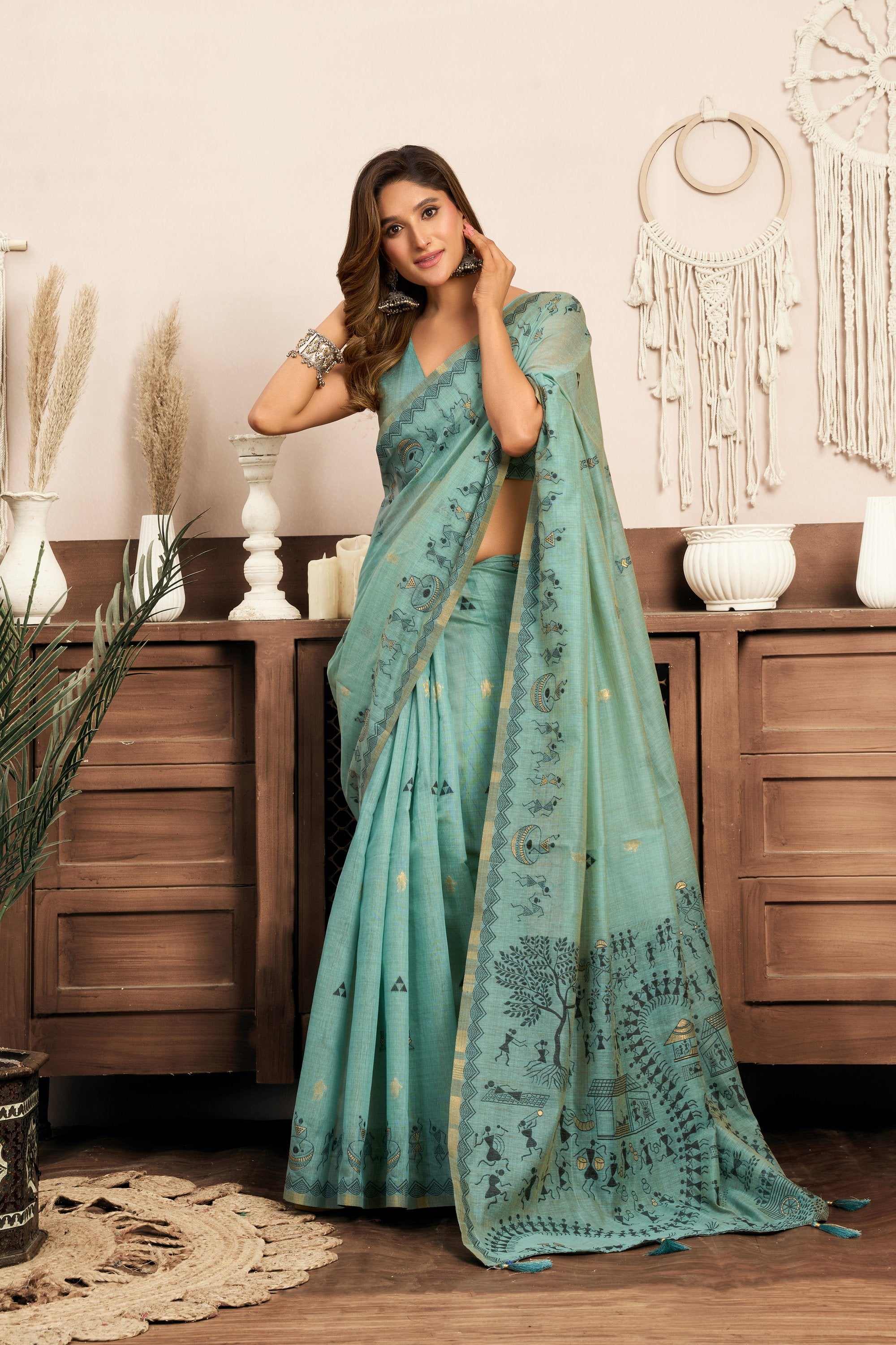 Kaveri Saree - Aqua Mist - Border Detail