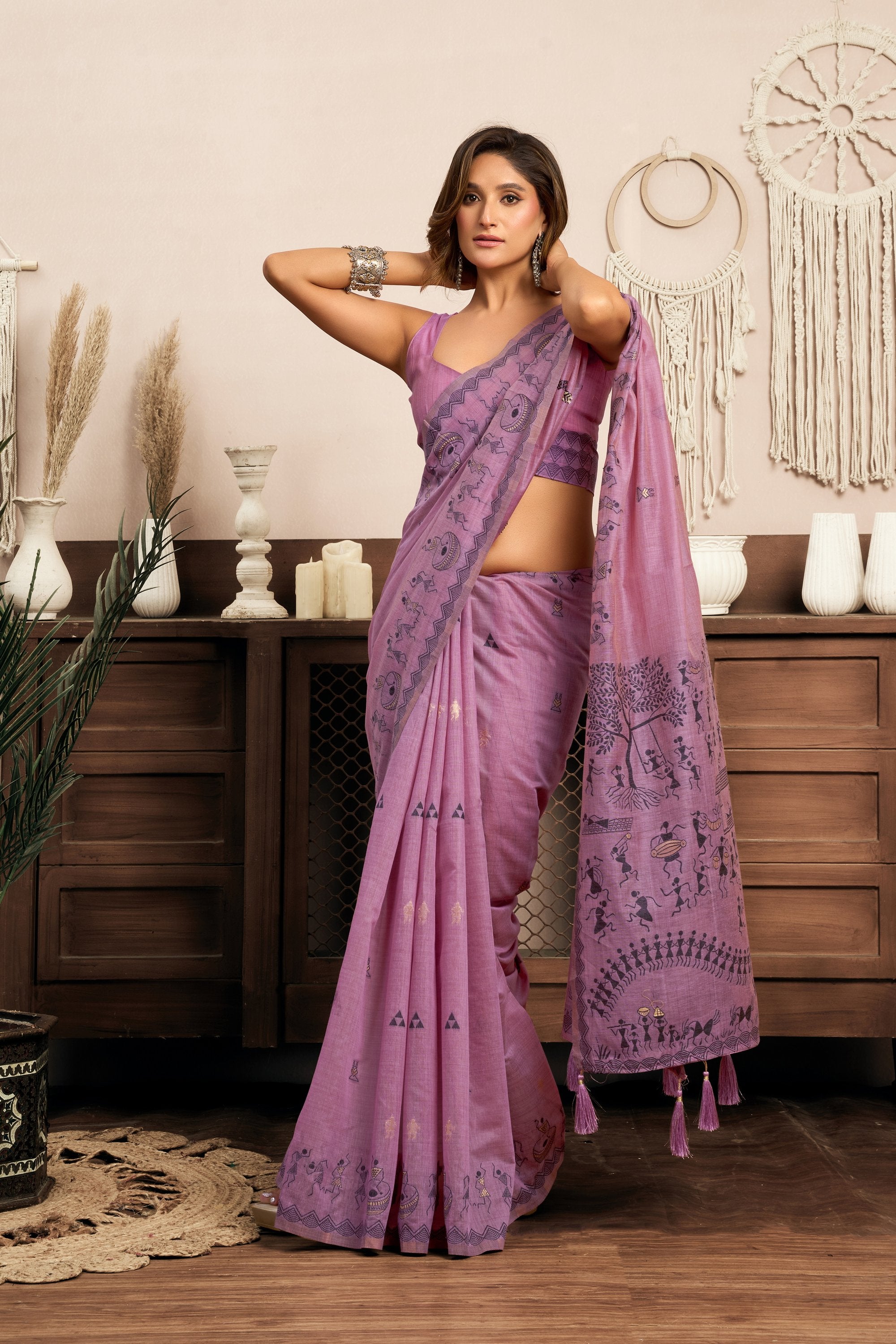 Kaveri Saree - Dusty Lilac - Border Detail