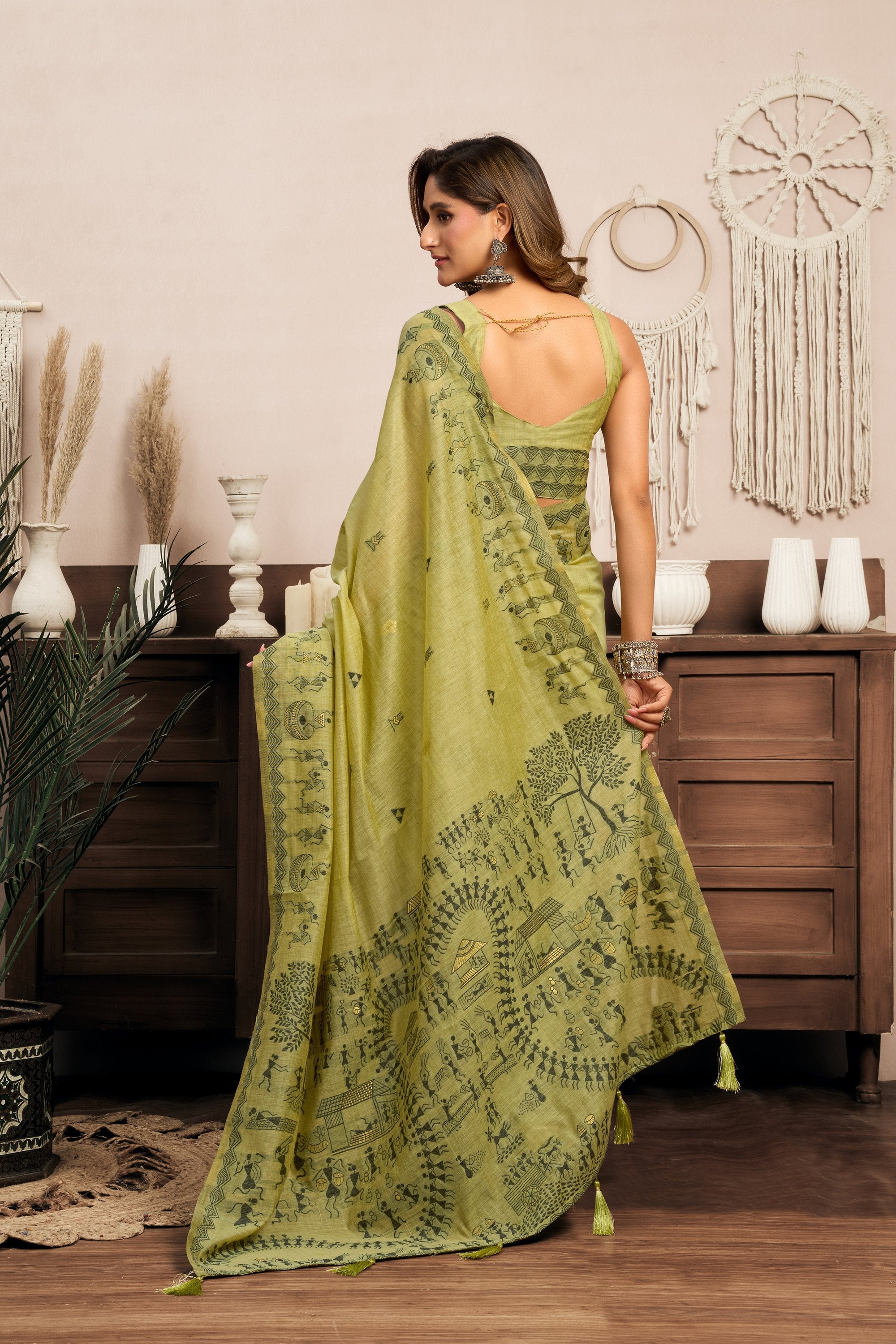 Kaveri Saree - Pistachio Olive - Pallu Detail