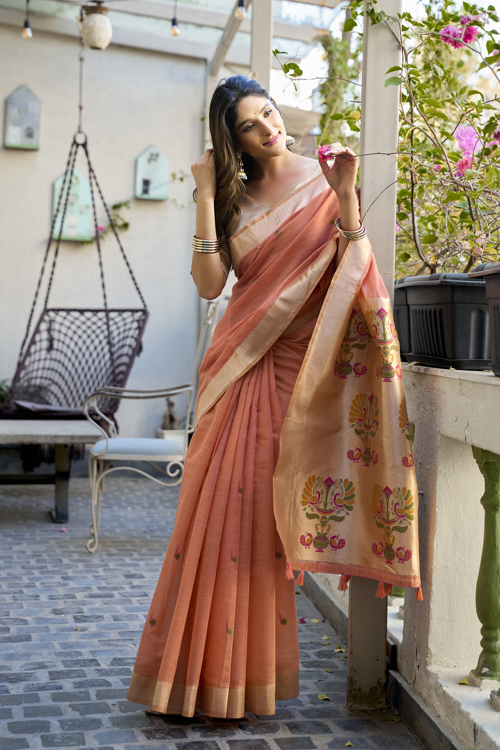 Khushboo Saree - Coral Peach - Pallu Detail