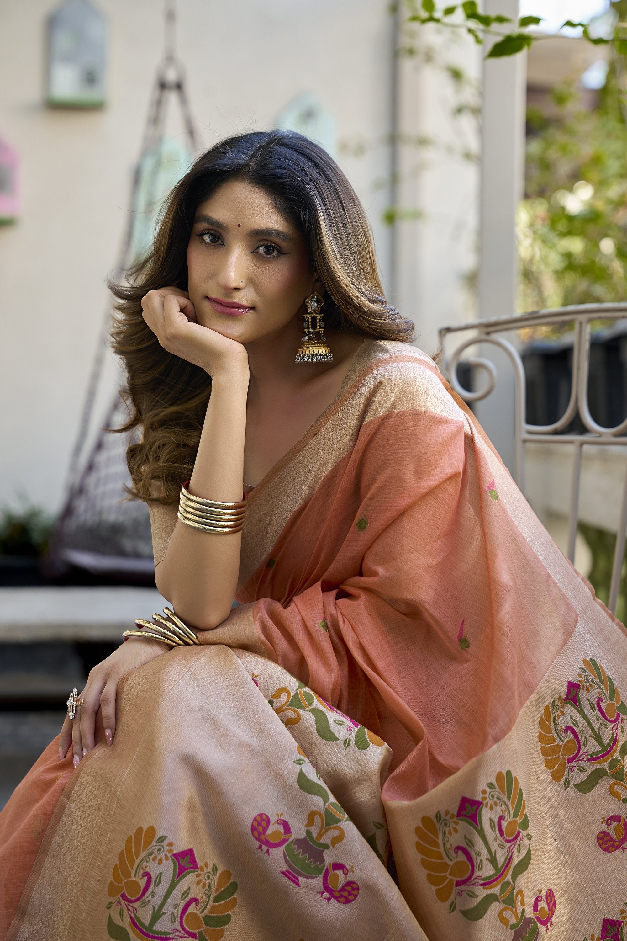 Khushboo Saree - Coral Peach - Border Detail