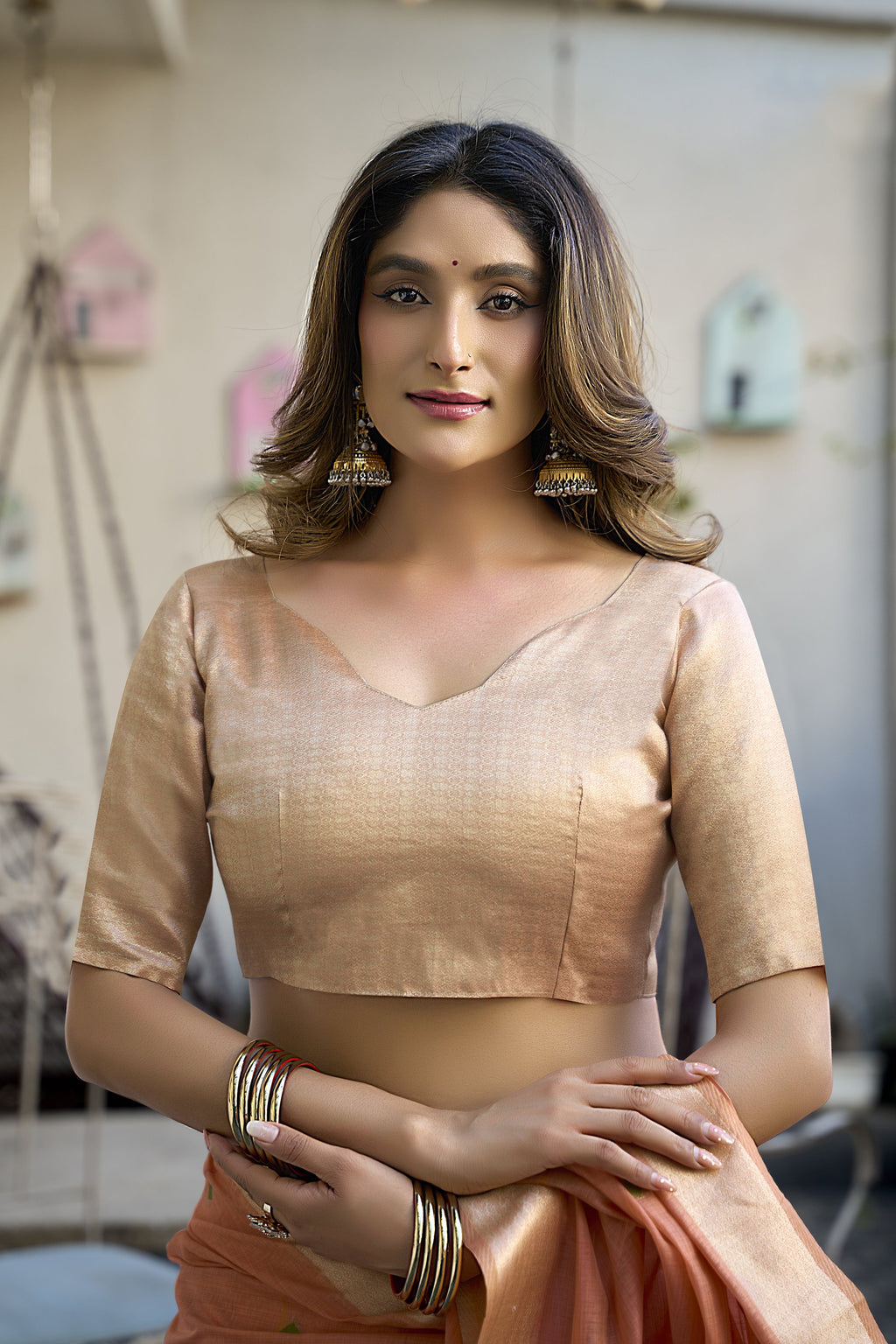 Khushboo Saree - Coral Peach - Close Up