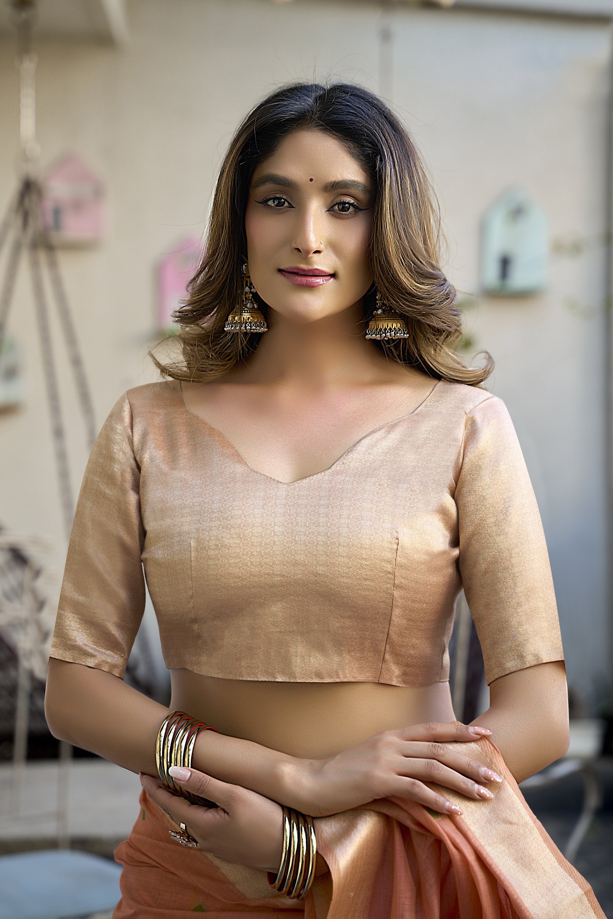 Khushboo Saree - Coral Peach - Close Up
