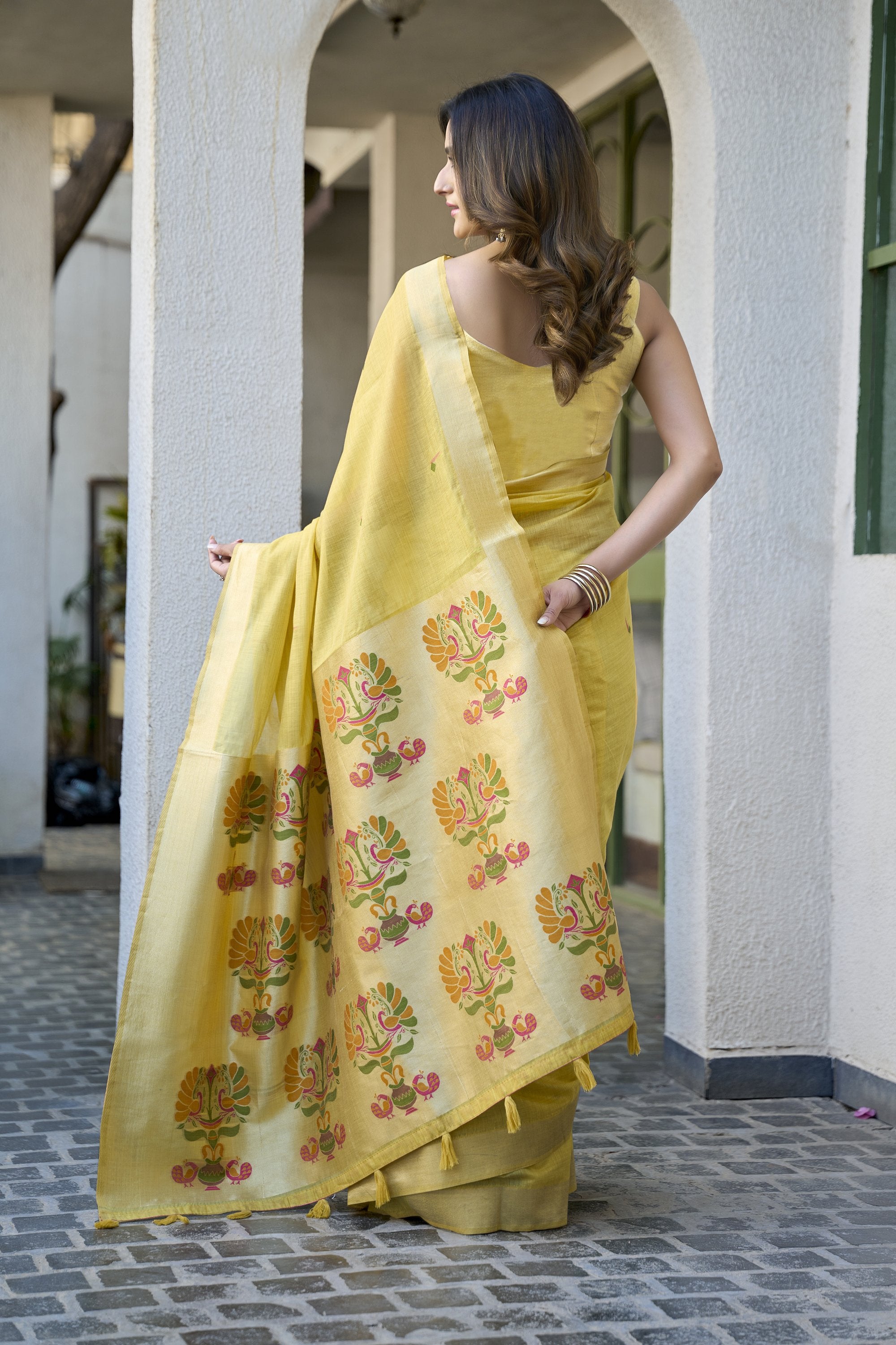 Khushboo Saree - Lime Yellow - Front Drape