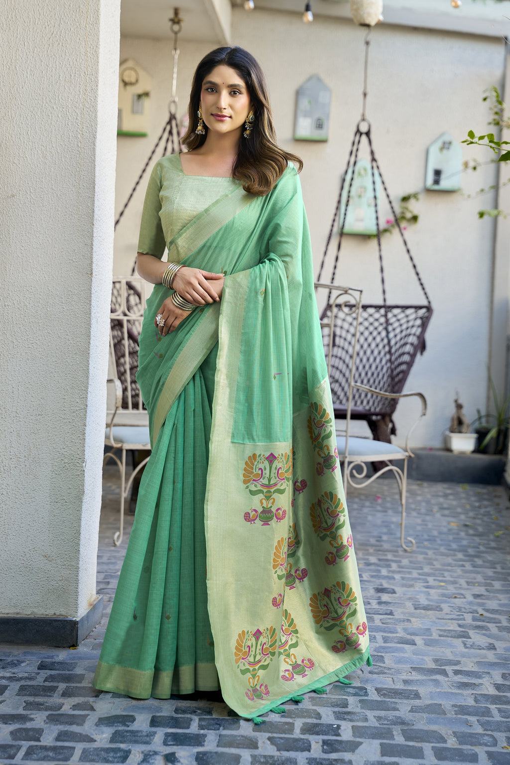 Khushboo Saree - Mint Green - Full View