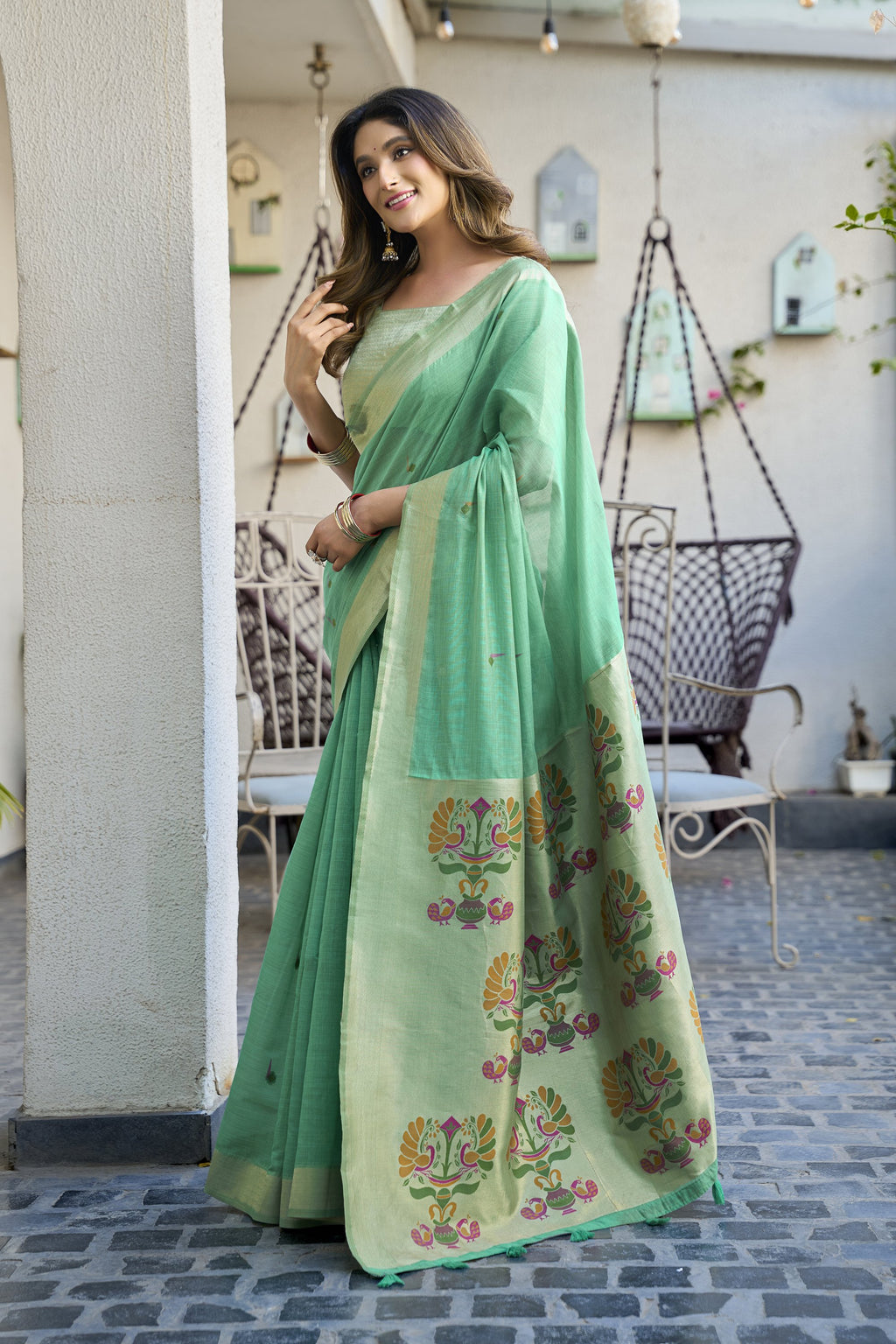 Khushboo Saree - Mint Green - Pallu Detail