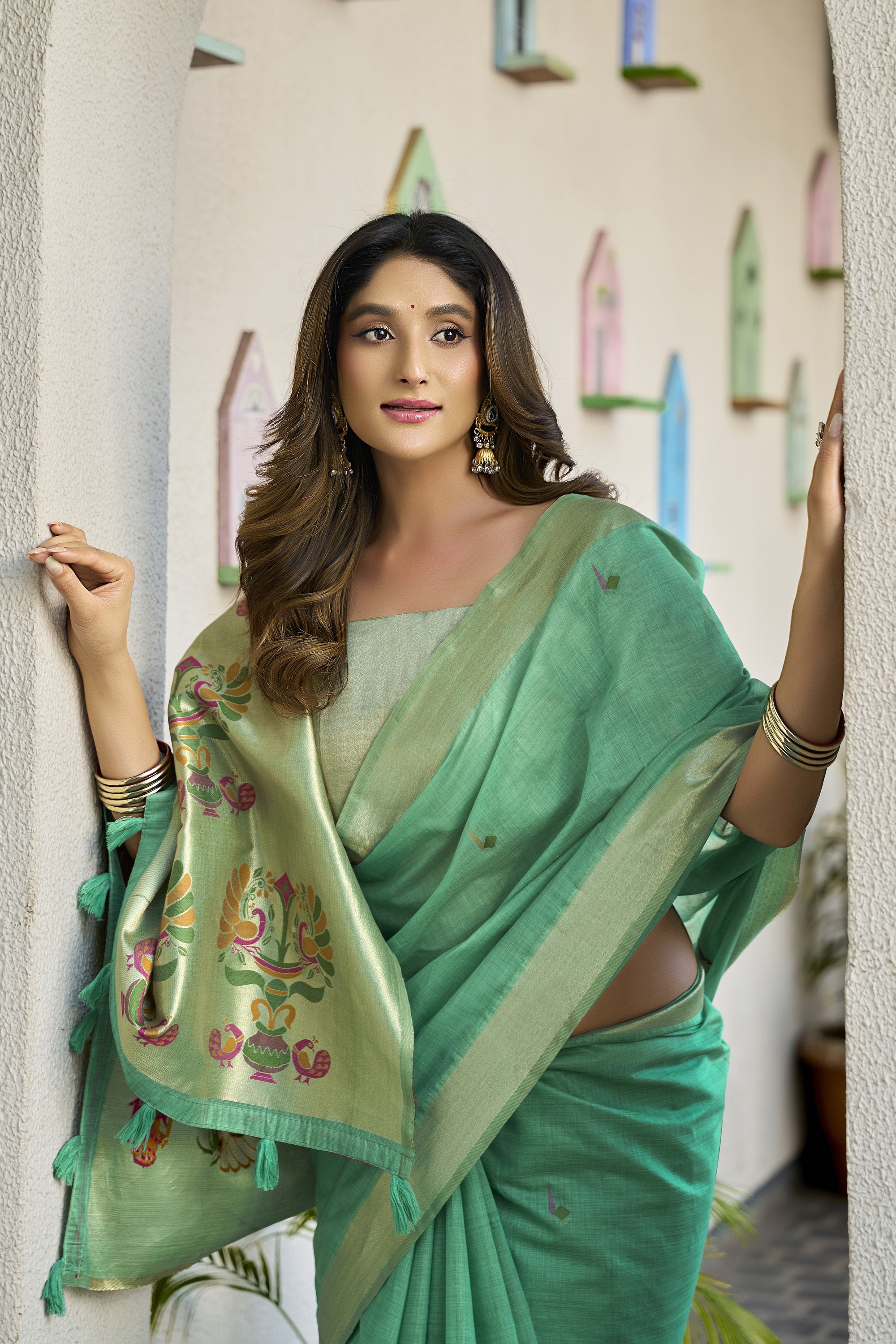 Khushboo Saree - Mint Green - Border Detail