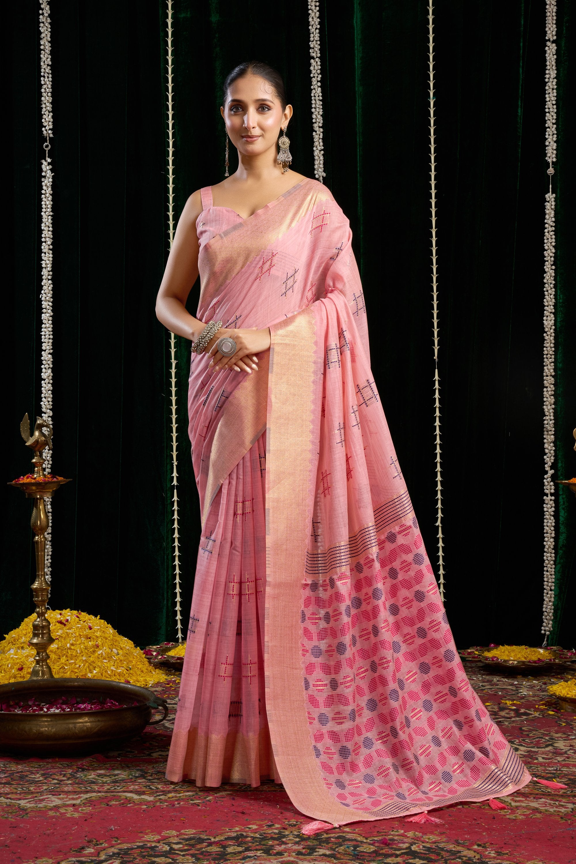 Kiran Saree - Blush Pink - Front Drape