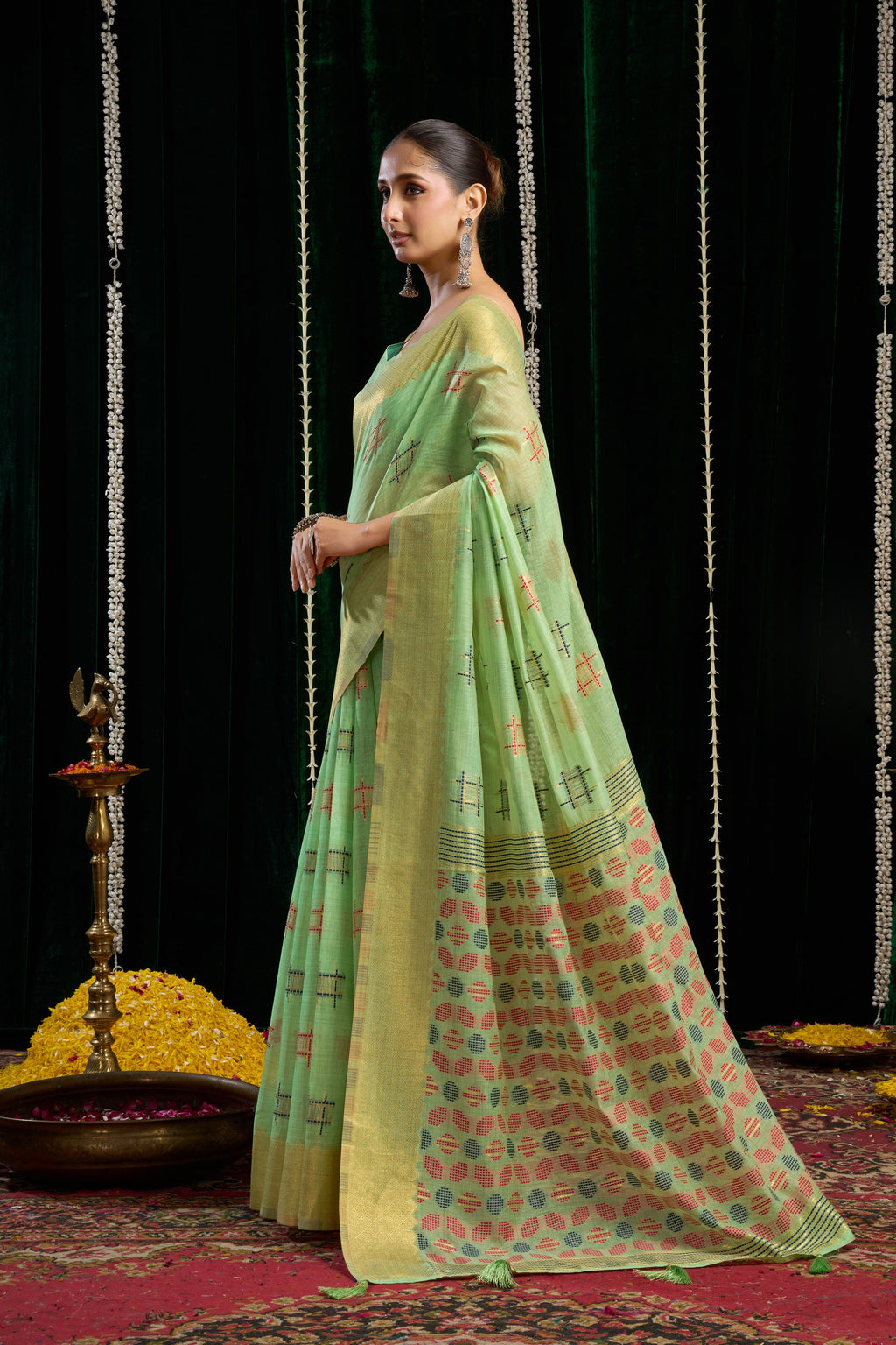 Kiran Saree - Pistachio Green - Full View