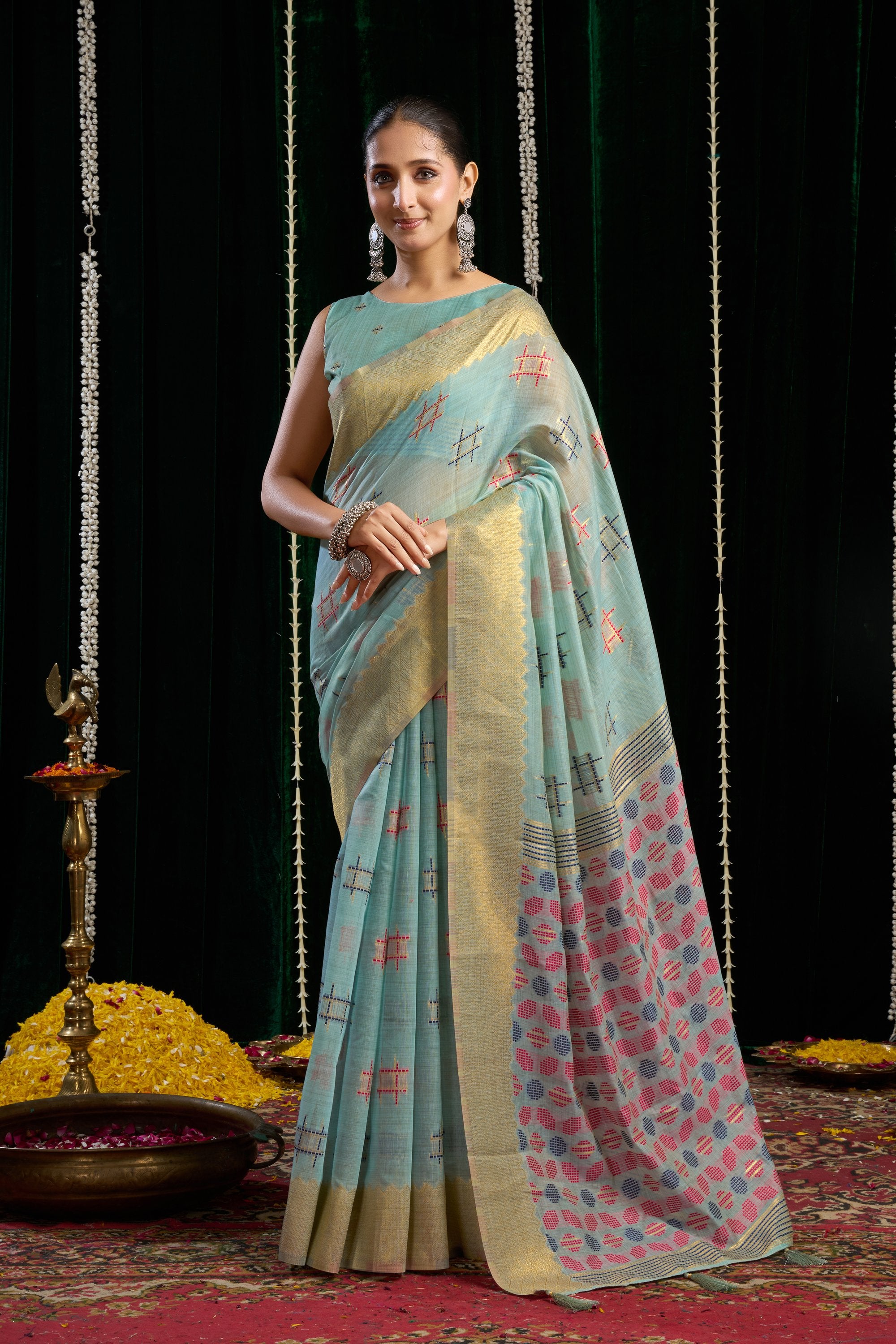Kiran Saree - Powder Blue - Front Drape