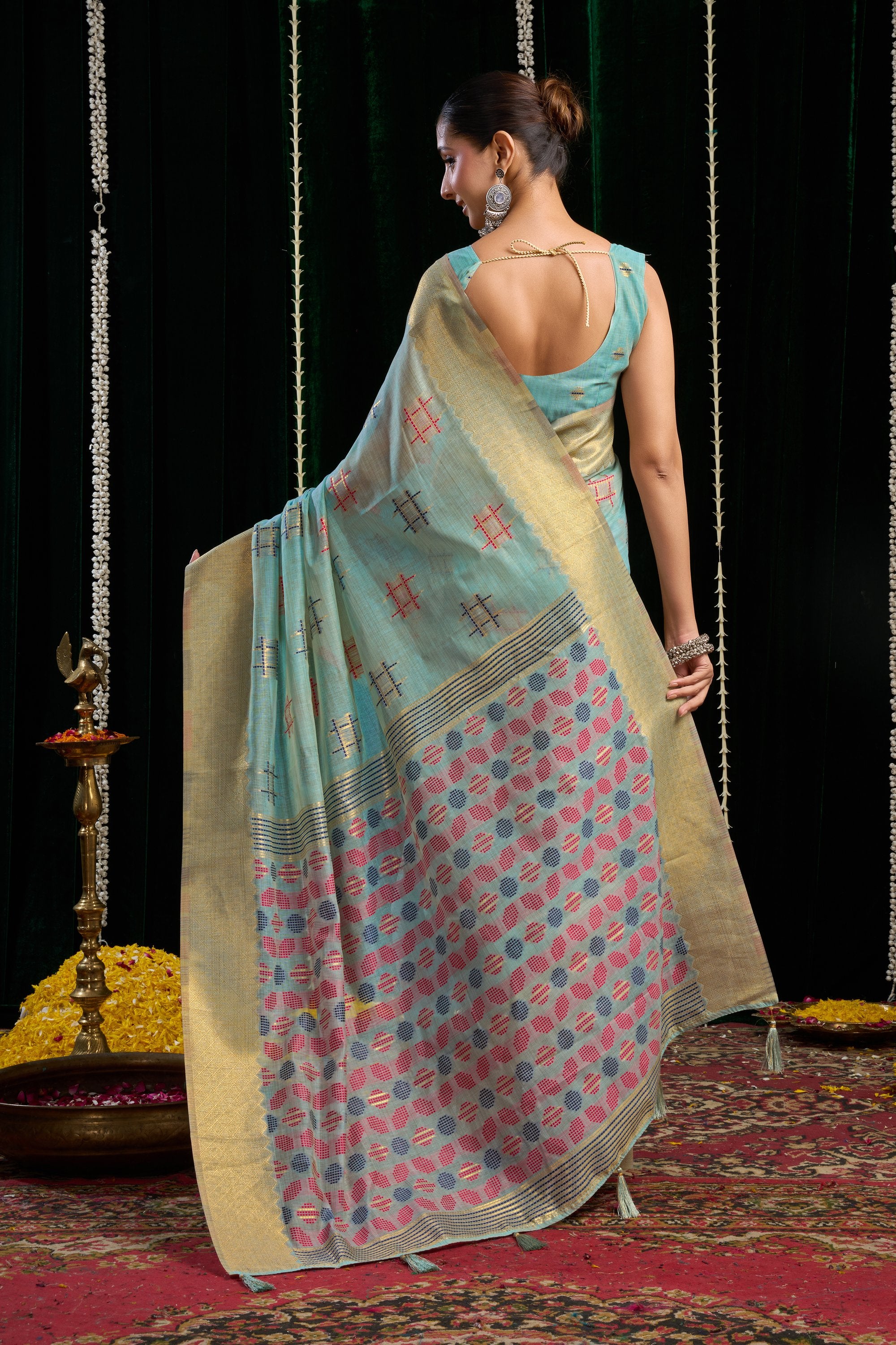 Kiran Saree - Powder Blue - Pallu Detail