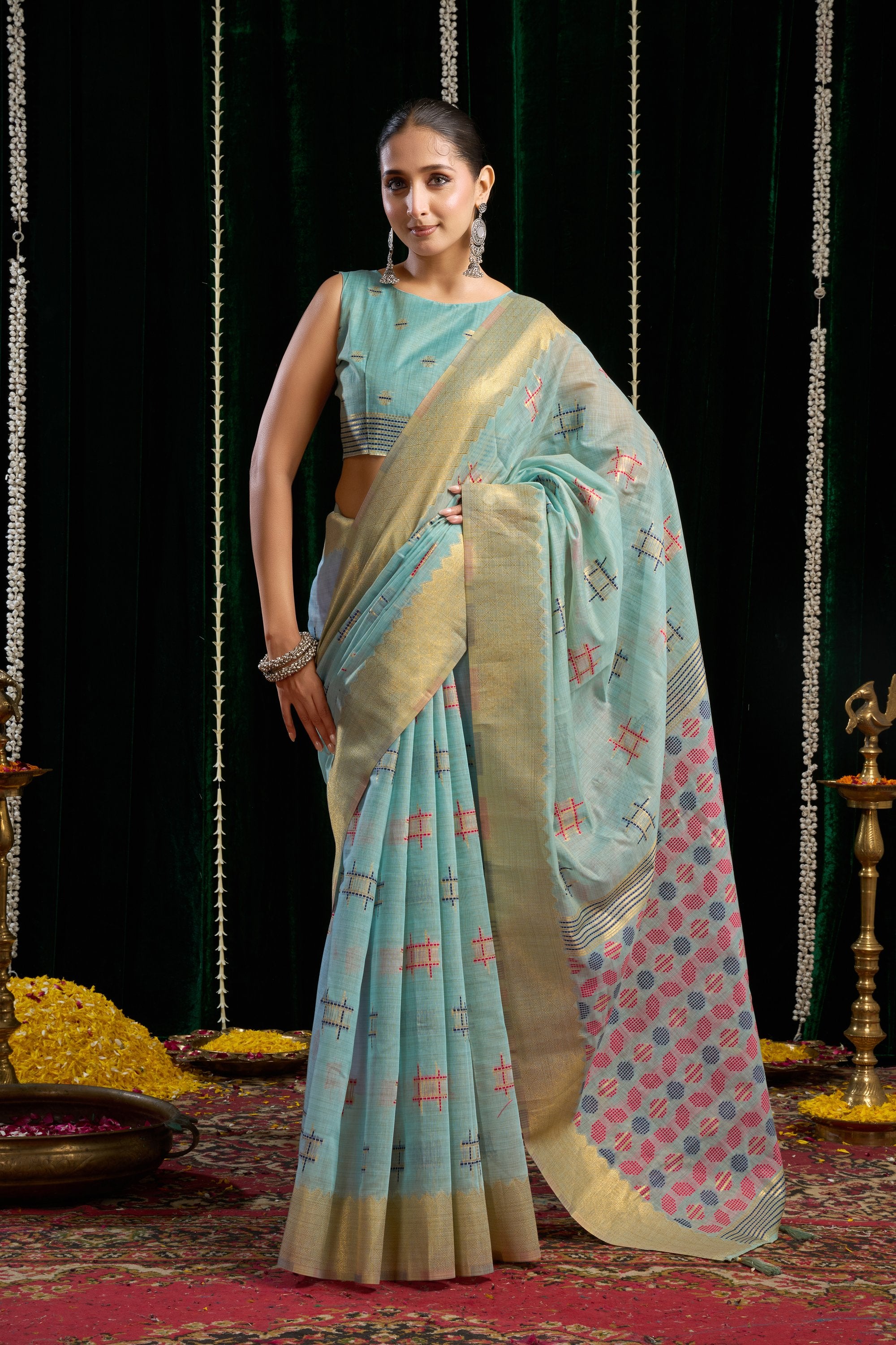Kiran Saree - Powder Blue - Border Detail