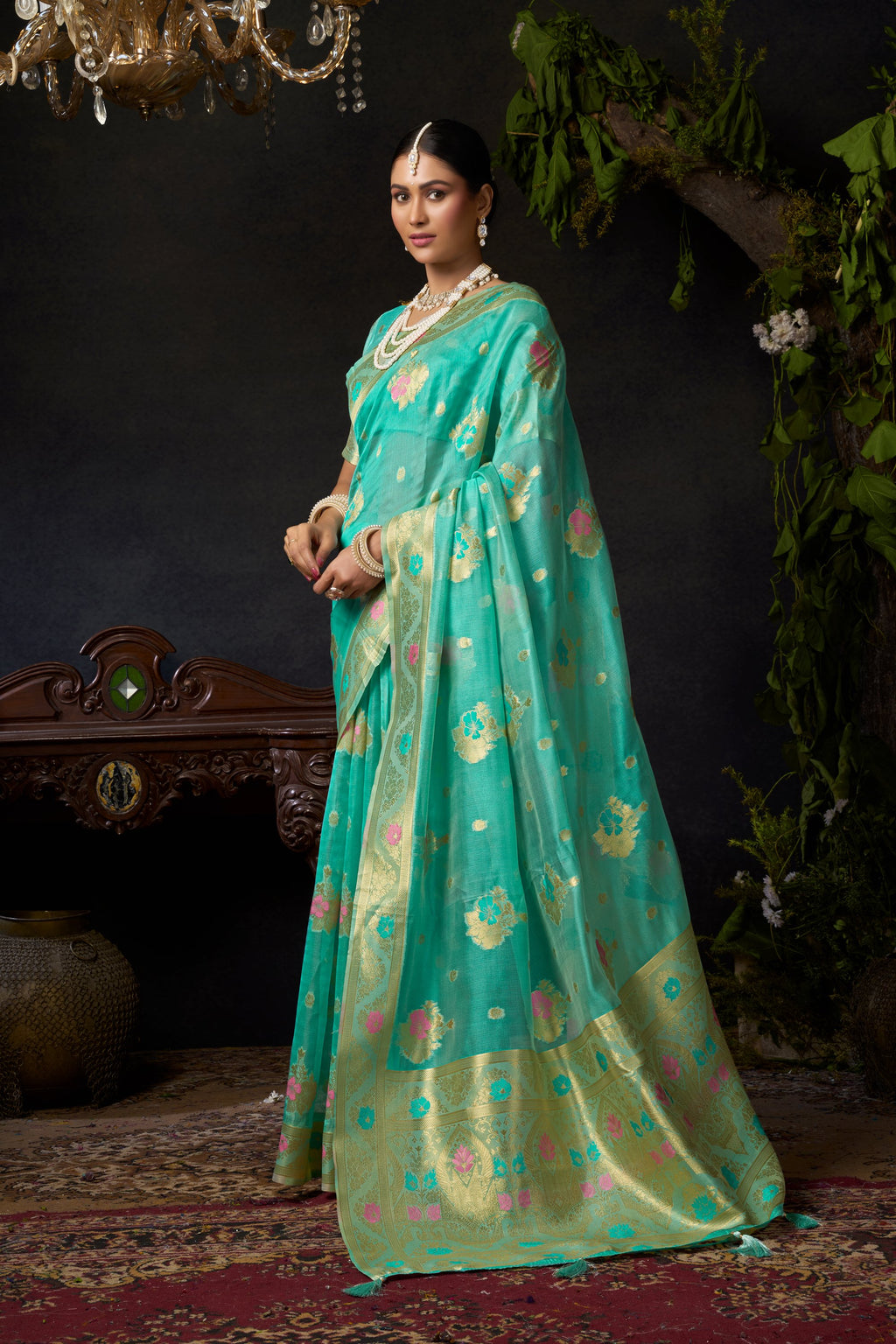 Komali Saree - Aqua Mint - Full View