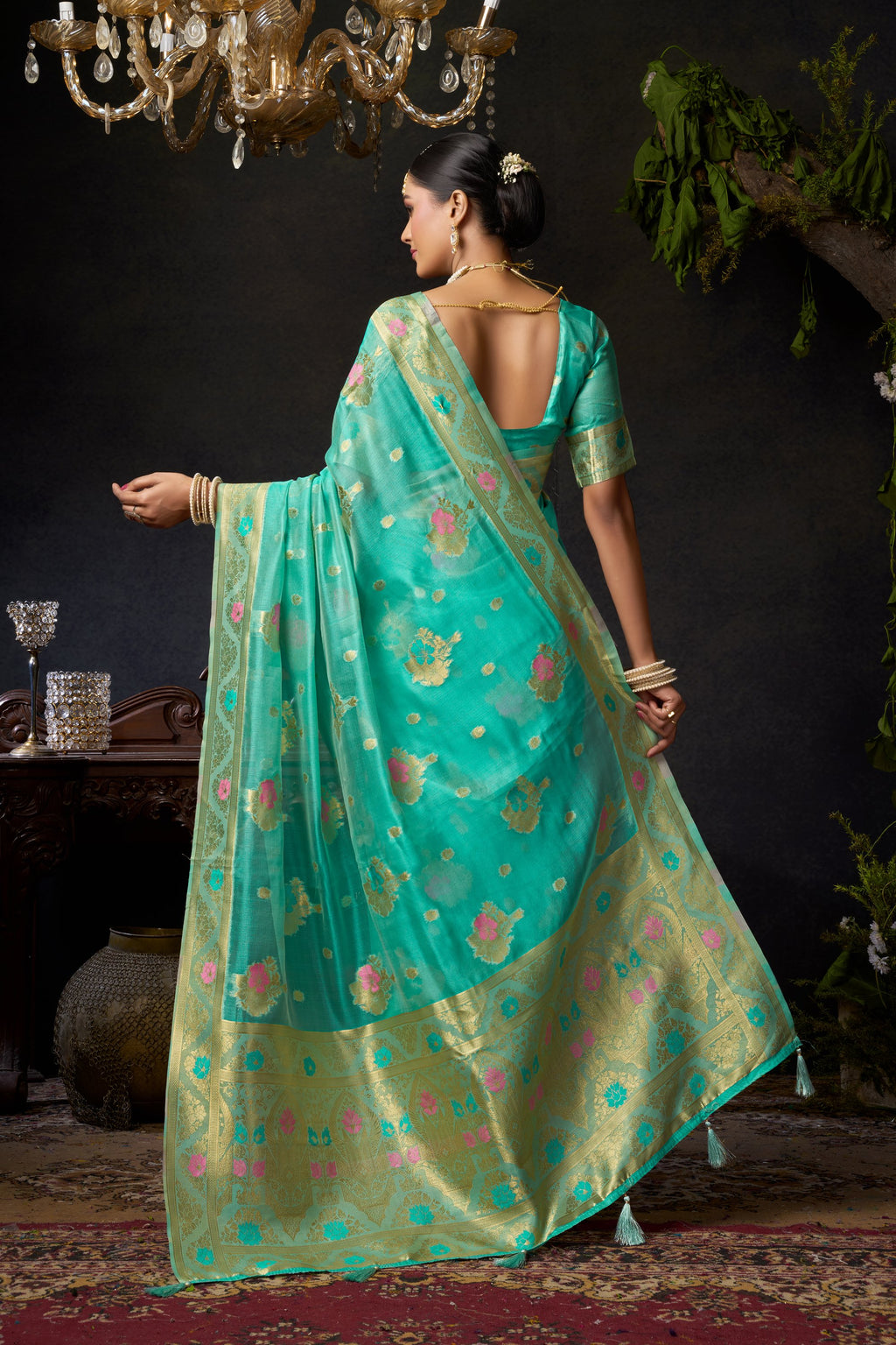 Komali Saree - Aqua Mint - Pallu Detail