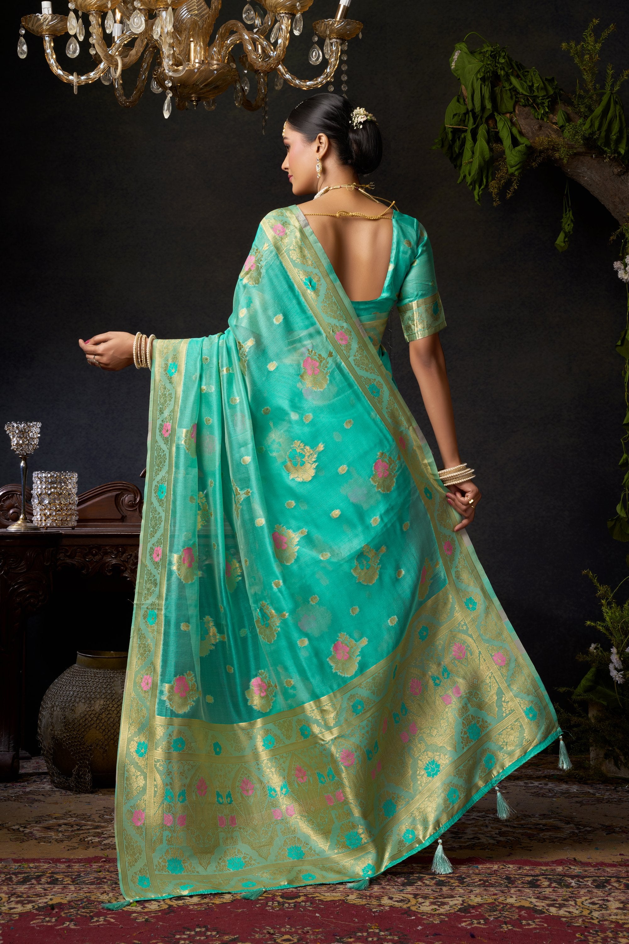 Komali Saree - Aqua Mint - Pallu Detail